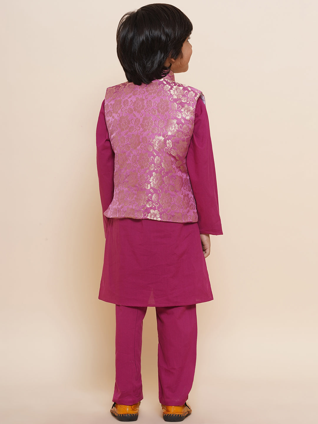 Boys Kurta Pyjamas with Waistcoat and Girls Lehenga Choli Sibling Sets-Pink