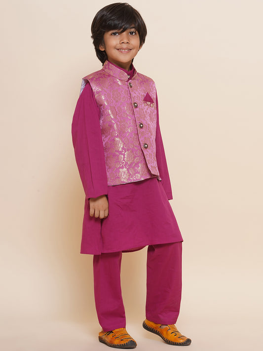 Kids Boys Pink Weave Pattern Silk Blend Suit Set