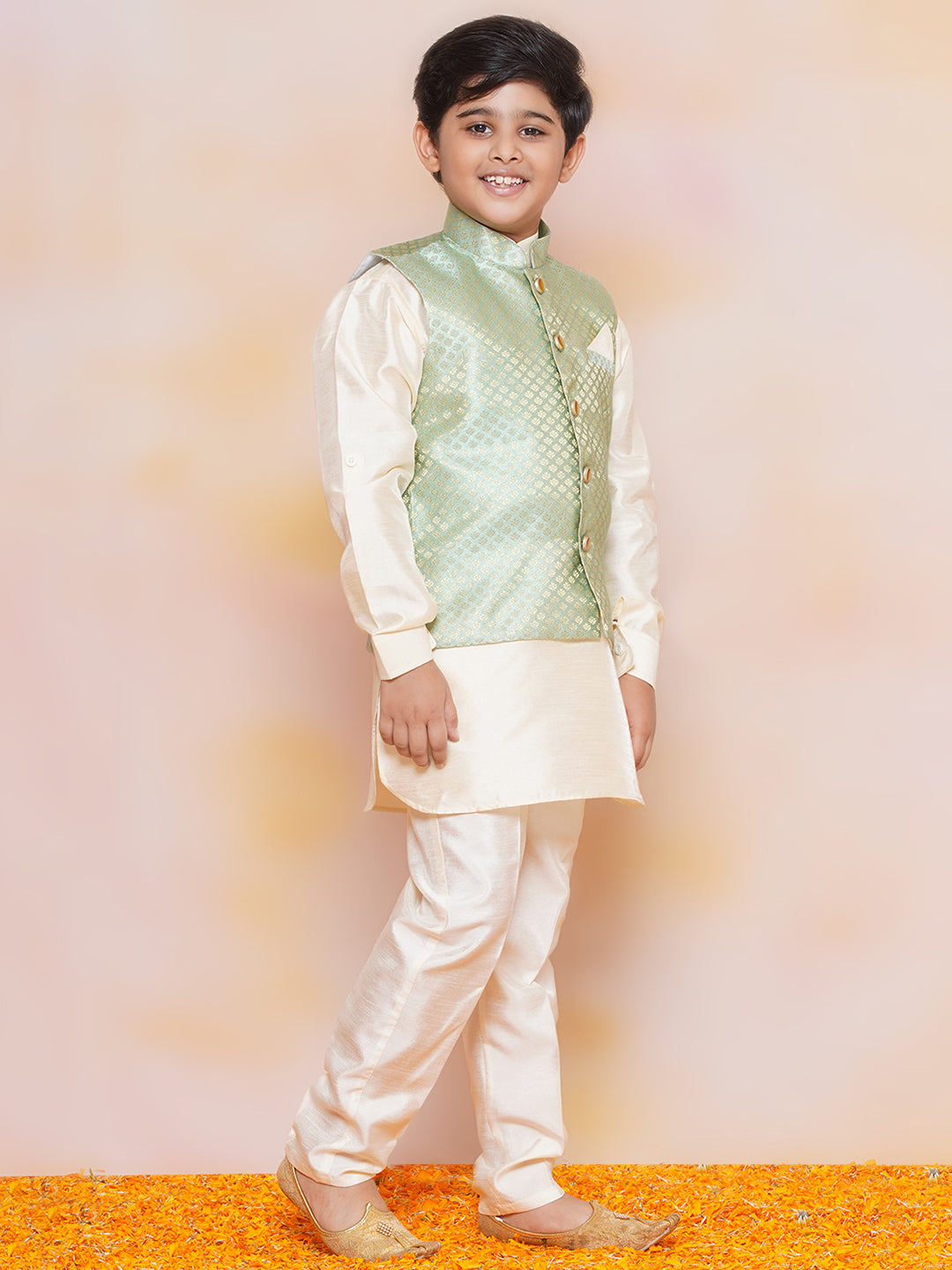 Kids Boys C-Green Printed Jacquard Suit Set - AJ Dezines
