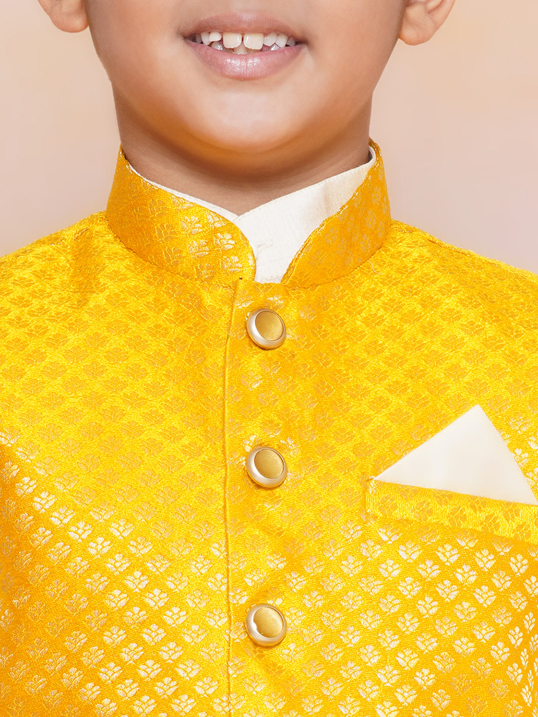 Kids Boys Mustard Printed Jacquard Suit Set - AJ Dezines
