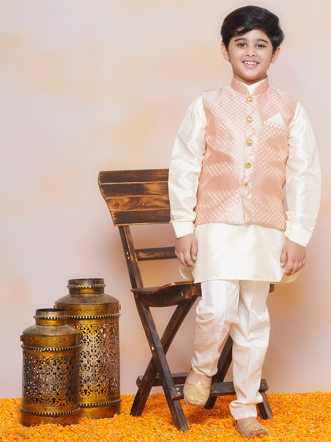 Kids Boys PEACH Printed Jacquard Suit Set