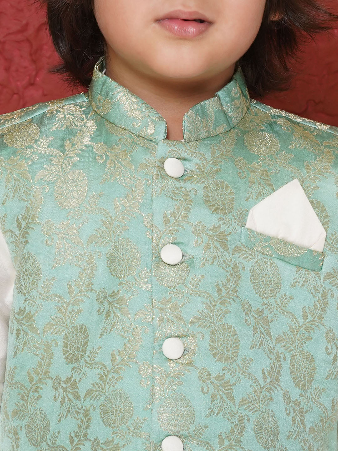 Aj Dezines Green Brocade Full Sleeves Jal Embroidery Kpw Set For Boys