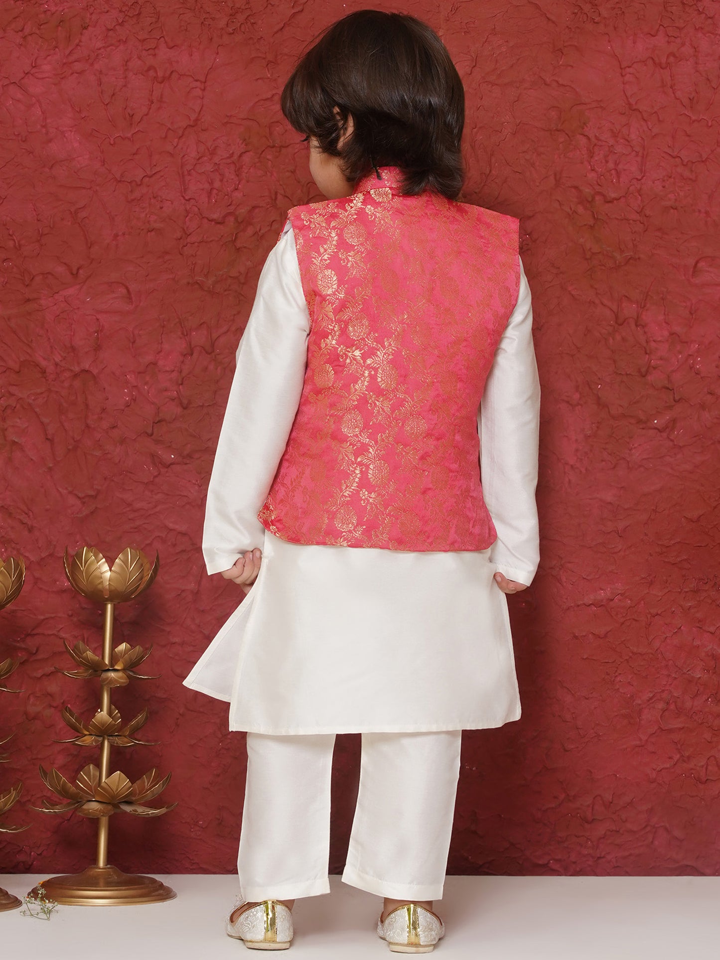 Aj Dezines Pink Brocade Full Sleeves Jal Embroidery Kpw Set For Boys