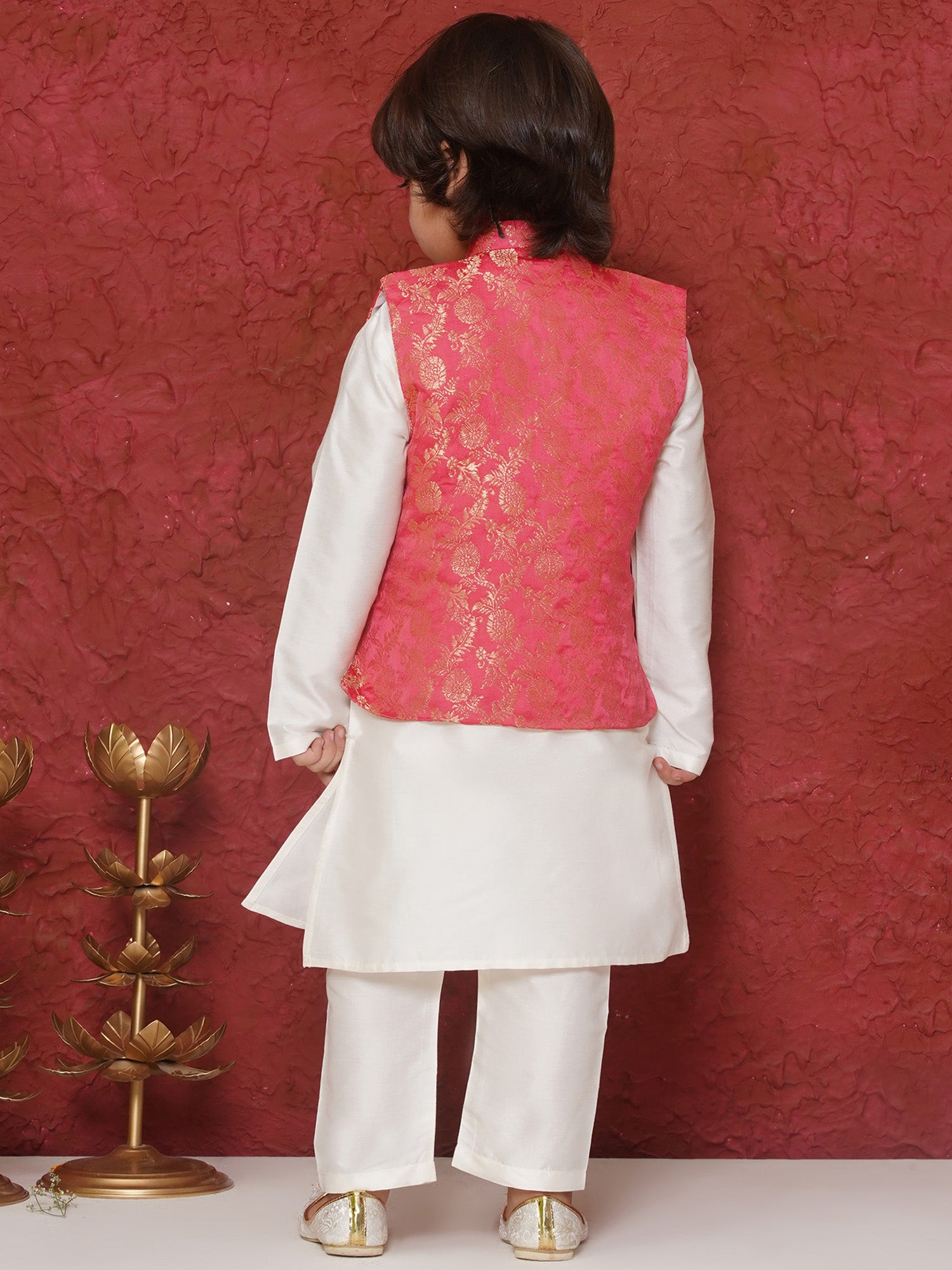 Pink Brocade Full Sleeves Jal Embroidery Kpw Set For Boys - AJ Dezines
