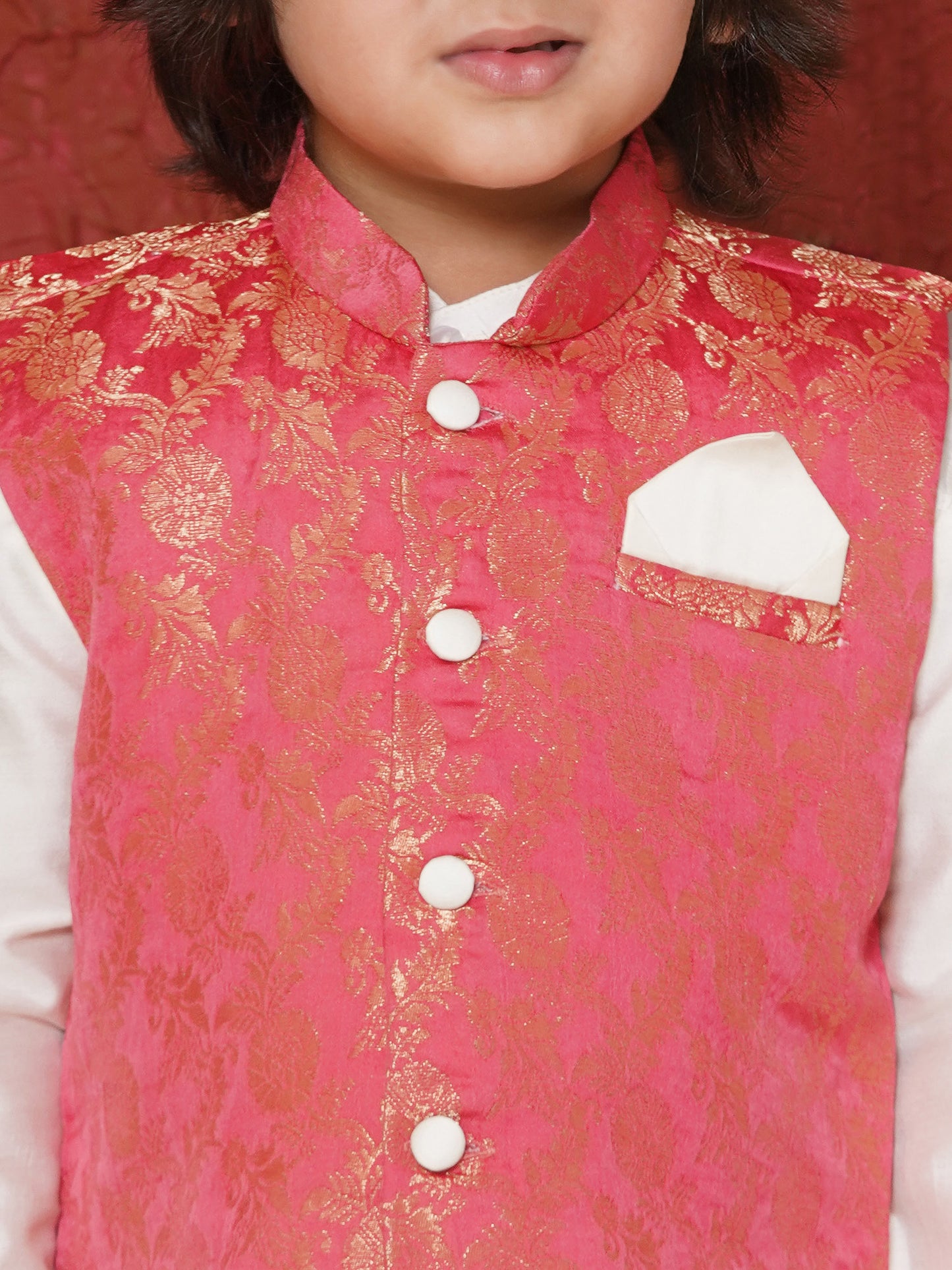Aj Dezines Pink Brocade Full Sleeves Jal Embroidery Kpw Set For Boys