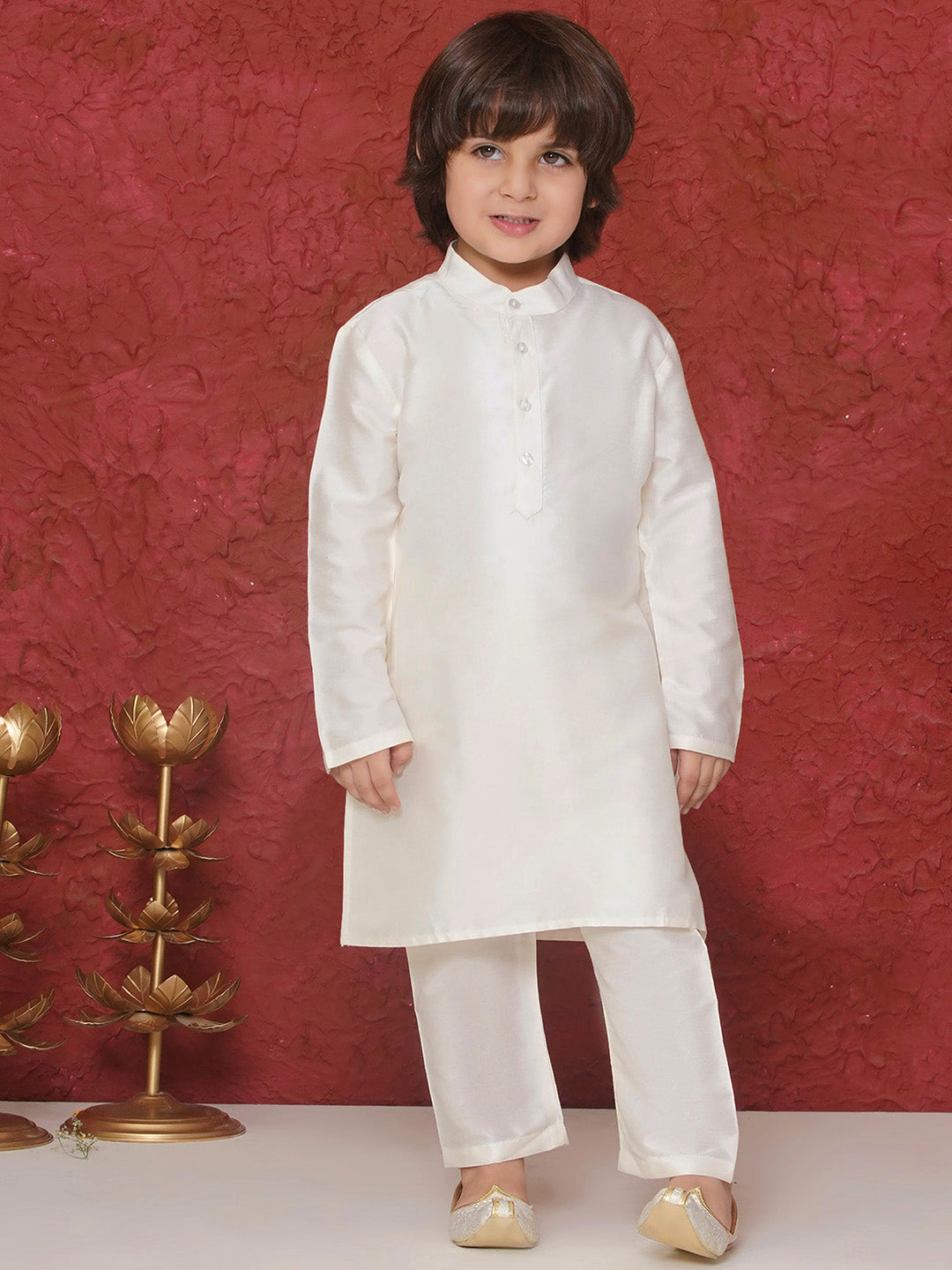 Pink Brocade Full Sleeves Jal Embroidery Kpw Set For Boys - AJ Dezines