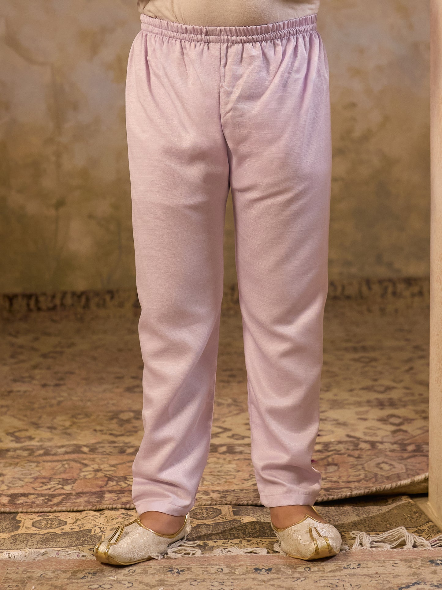 Boys Purple Cotton Blend Kurta Pyjama with Full Sleeves & Floral Print Waistcoat