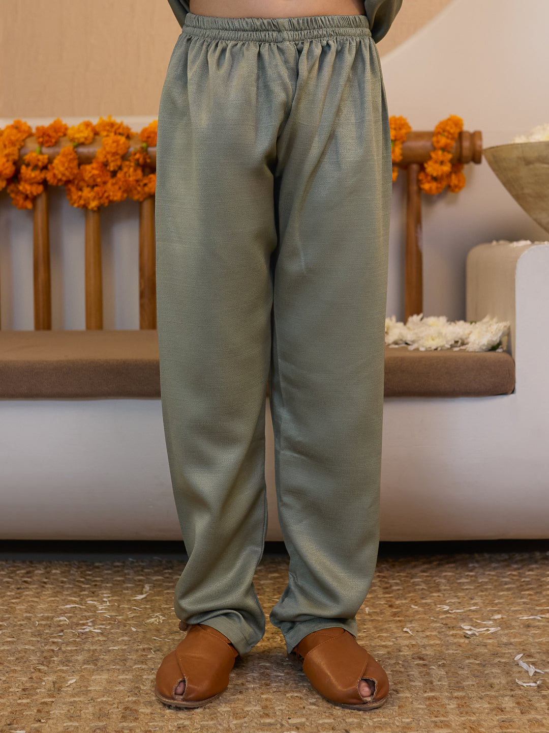 AJ Dezines Pista Cotton Blend Full sleeves Floral Printed Kurta Pyjama Waistcoat for Boys