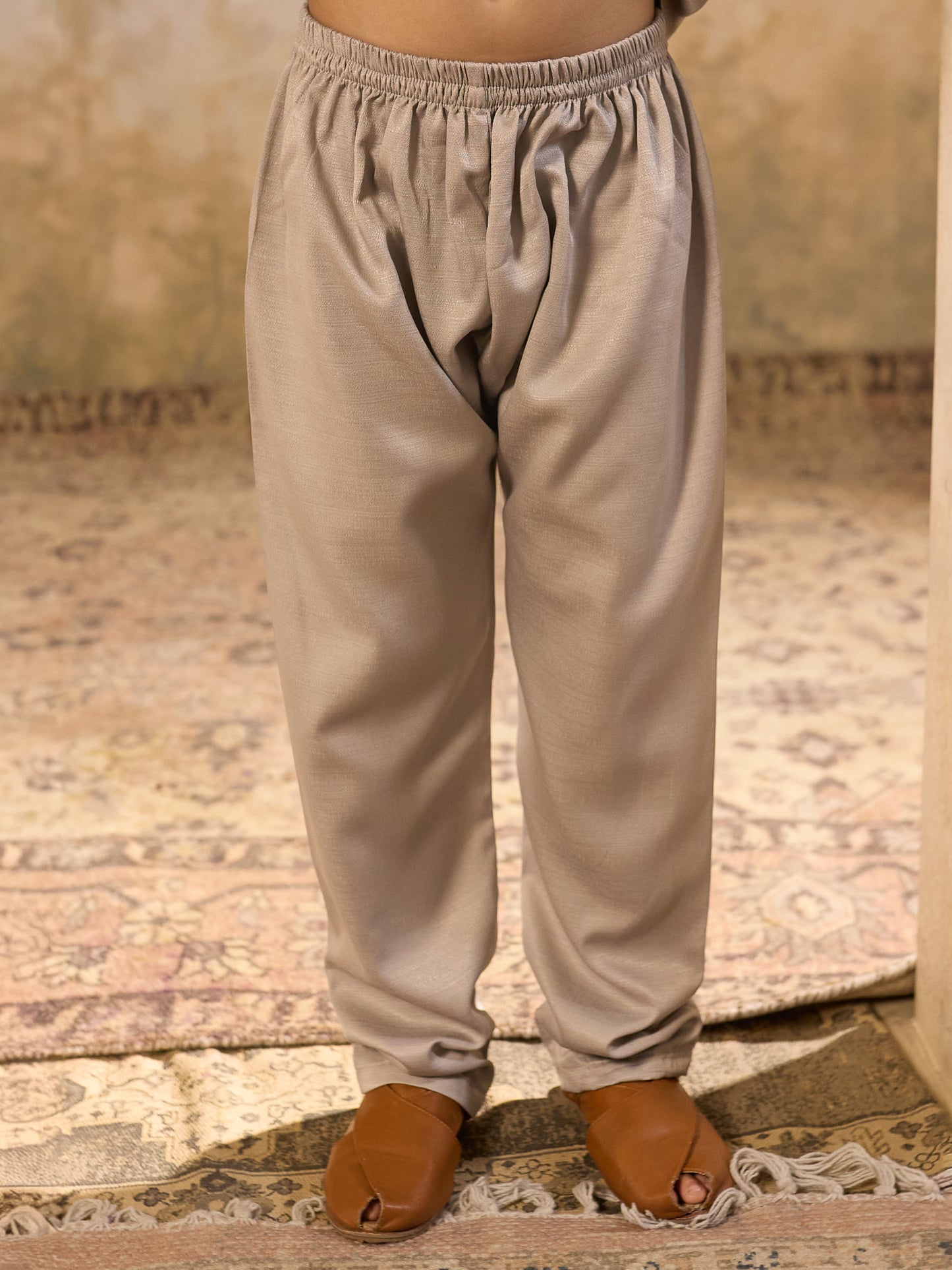 Boys Grey Cotton Blend Kurta Pyjama with Full Sleeves & Floral Print Waistcoat