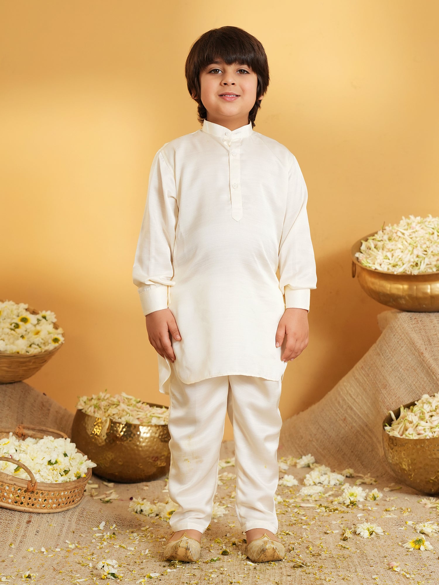 AJ Dezines Maroon Ethnic Floral Silk Blend Kurta Pyjama Waist Coat Set For Boys