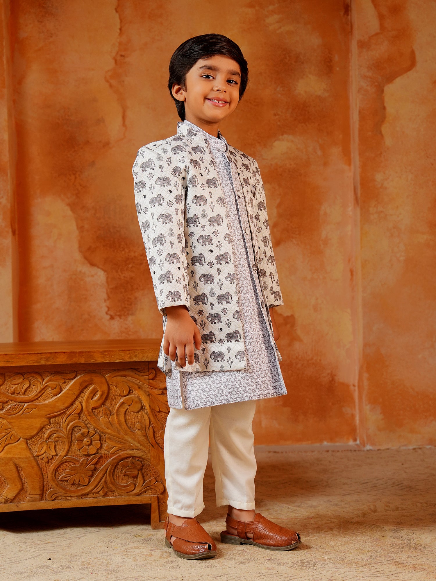 Blue Jacquard Full Sleeves Rich Elephant Embroidery Sherwani