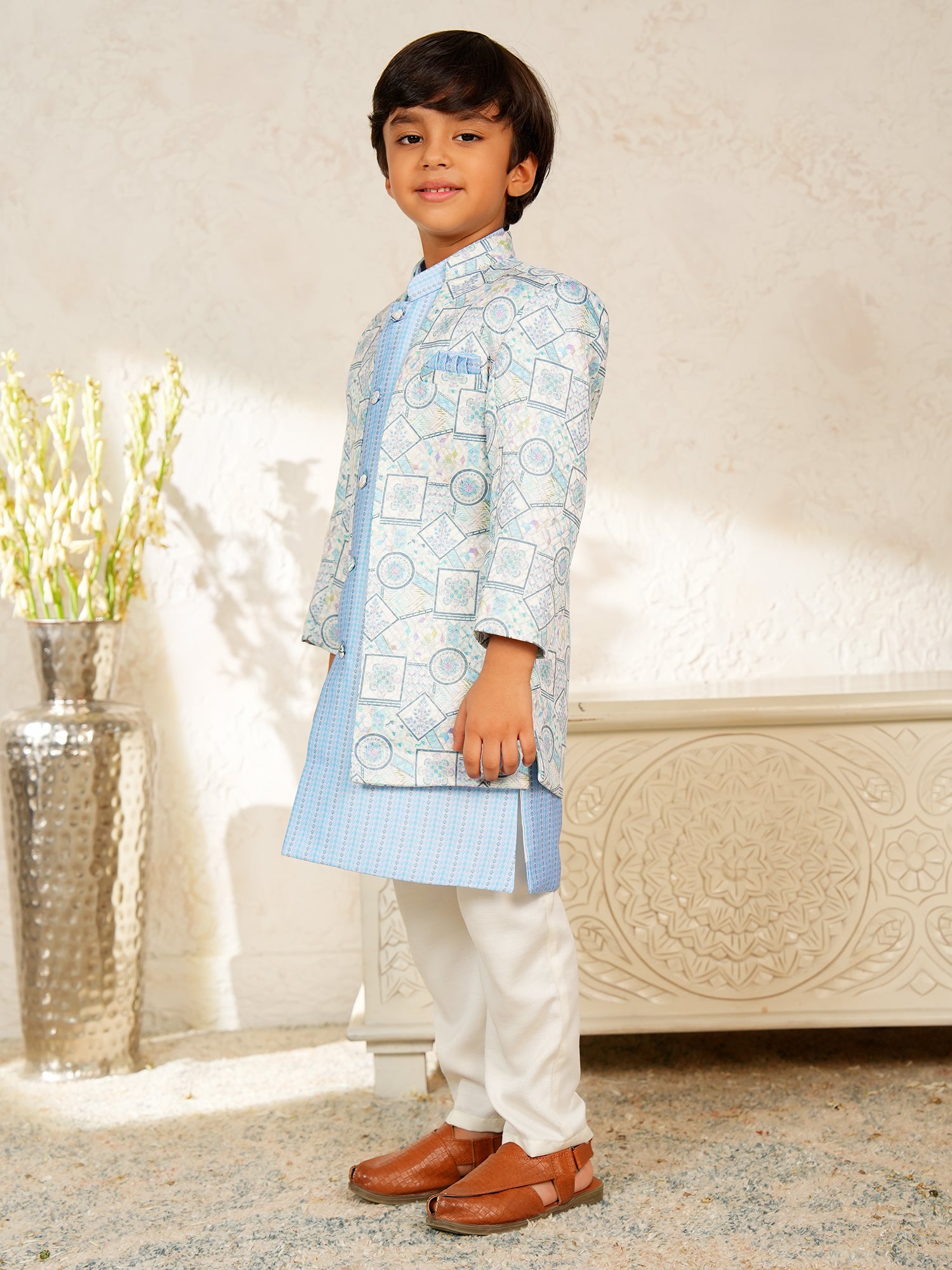 Blue Jacquard Full Sleeves Rich Embroidery Sherwani