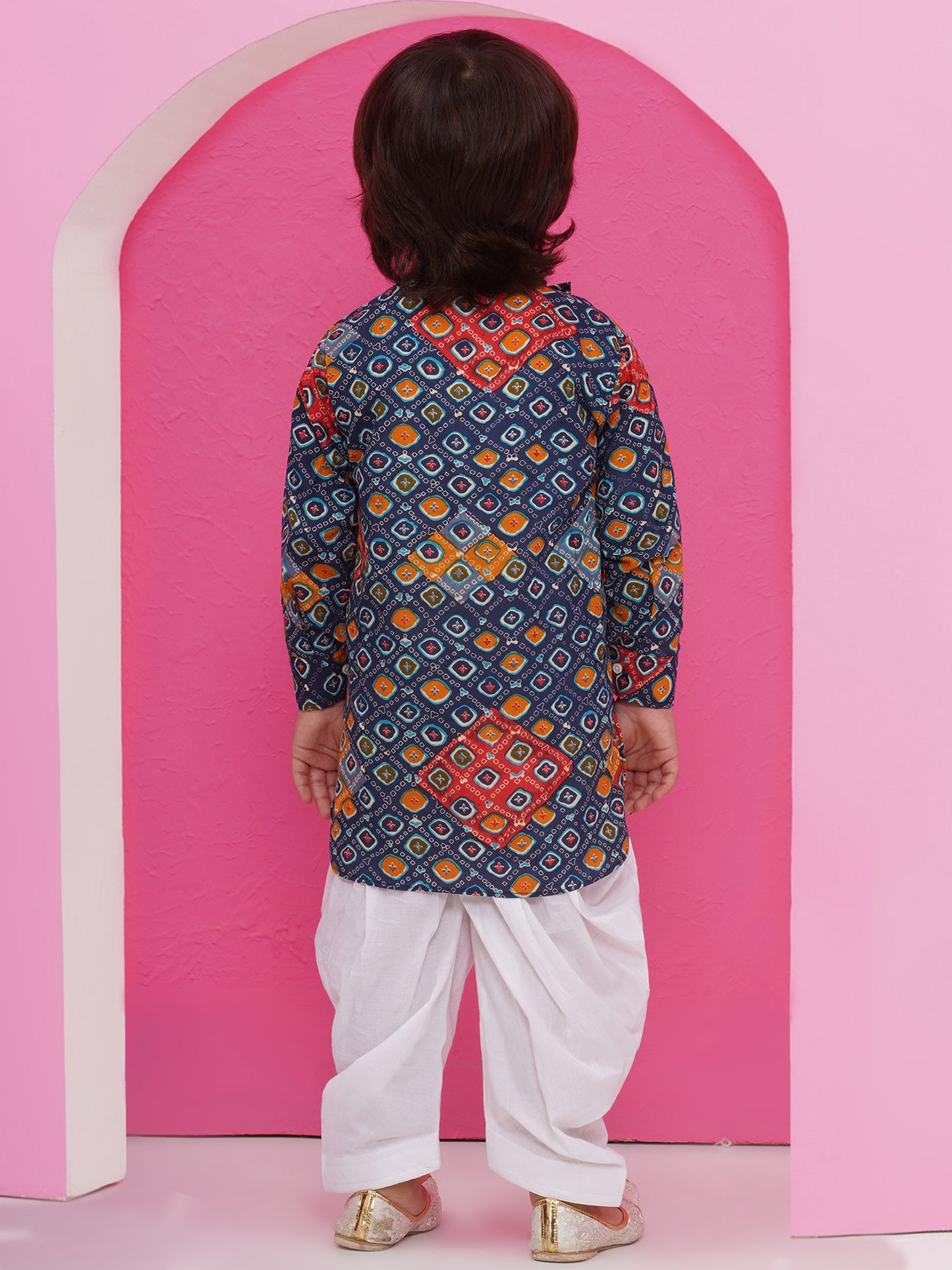 Aj Dezines Dark Blue Cotton Full Sleeves Printed Kurta Pyjama Set For Boys