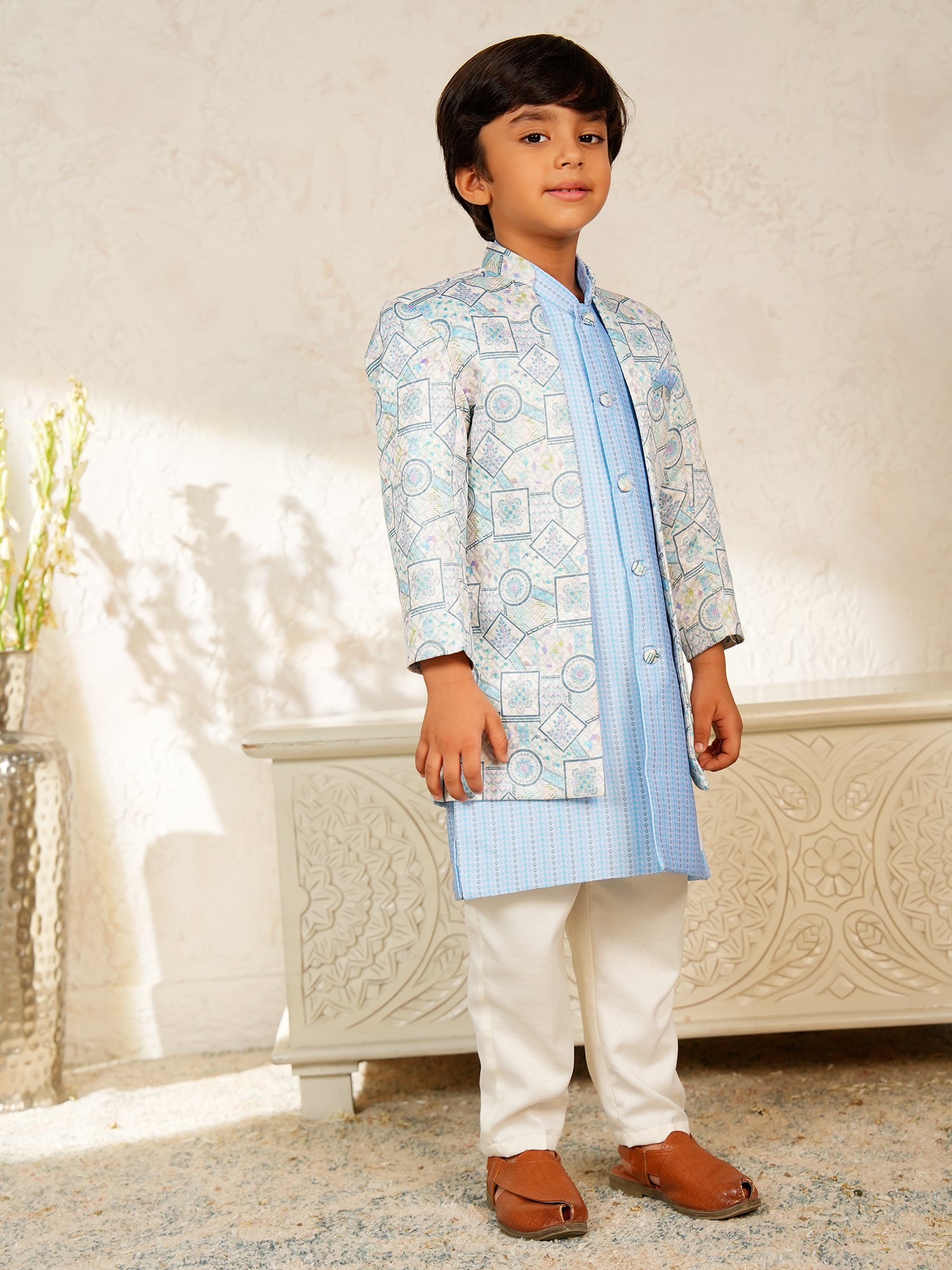Blue Jacquard Full Sleeves Rich Embroidery Sherwani