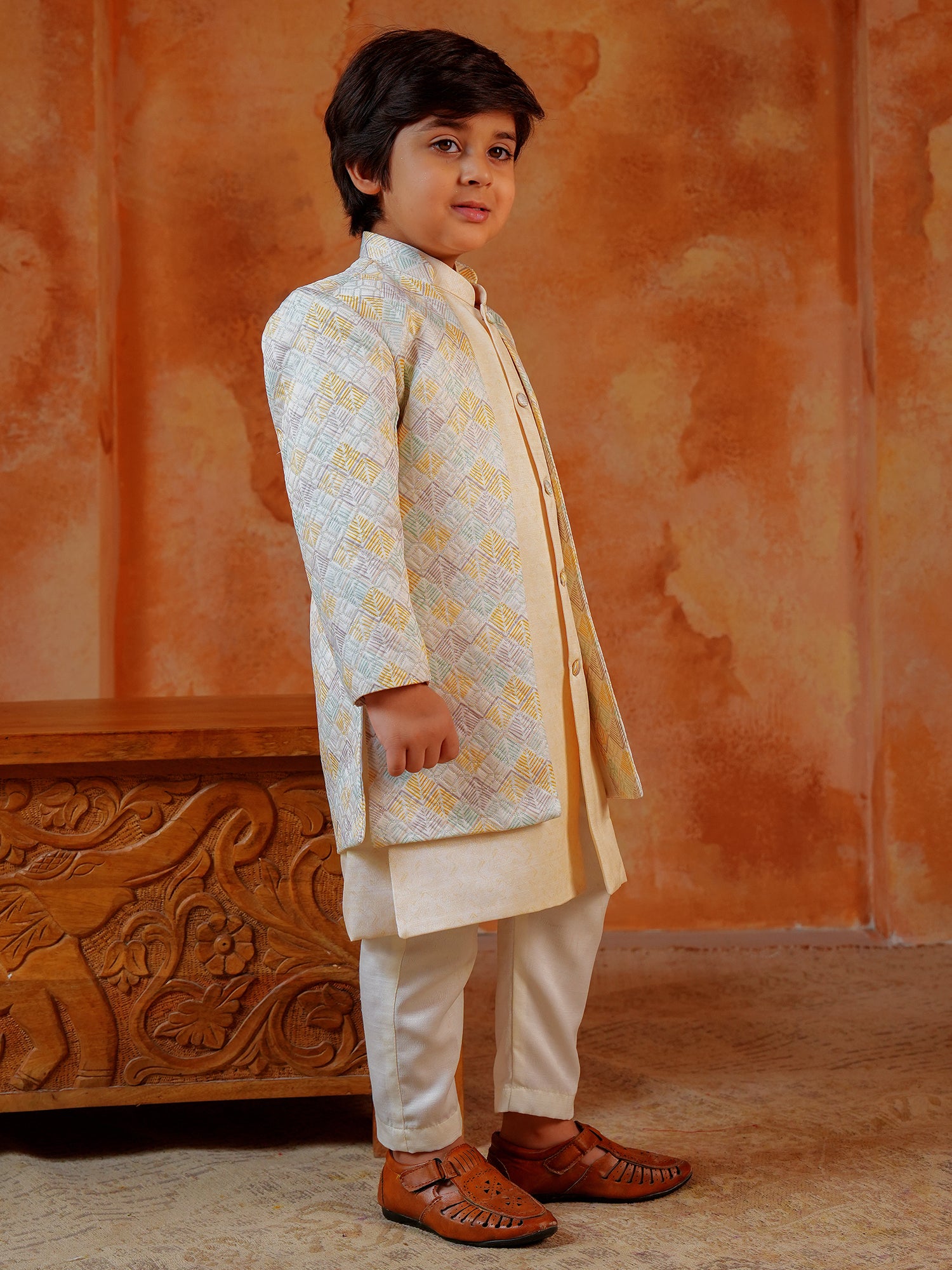 Yellow Jacquard Full Sleeves Rich Embroidery Sherwani