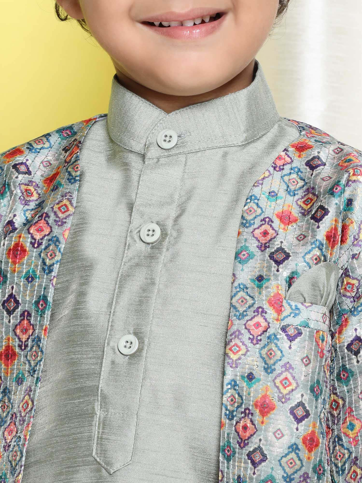 Kids Boys Pista Printed Silk Blend Sherwani - AJ Dezines