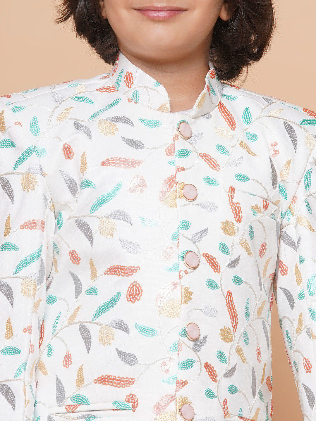 Kids Boys BLUE Floral Print Jacquard Indo Western - AJ Dezines