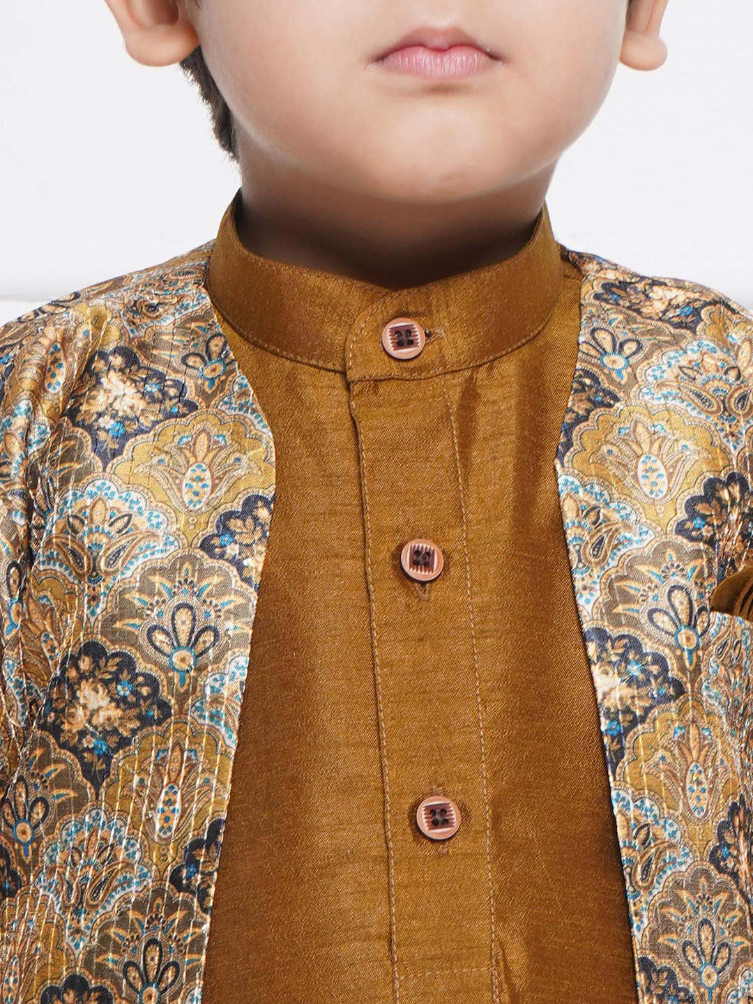 Kids Boys Brown Printed Silk Blend Sherwani