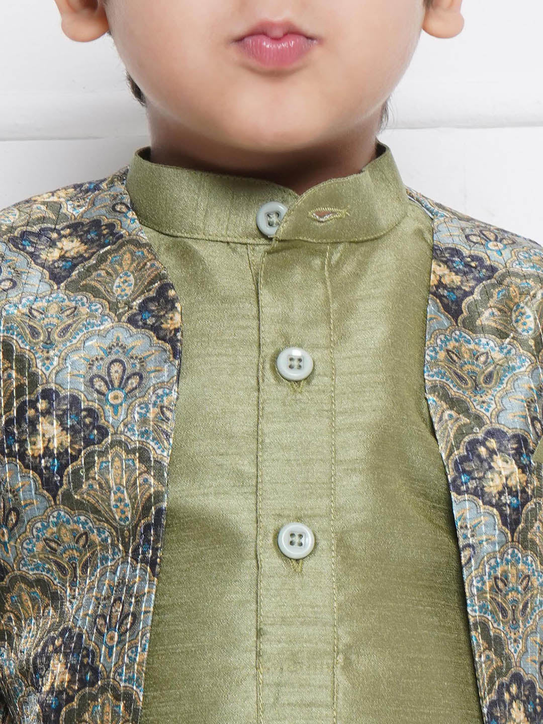 Kids Boys Pista Printed Silk Blend Sherwani