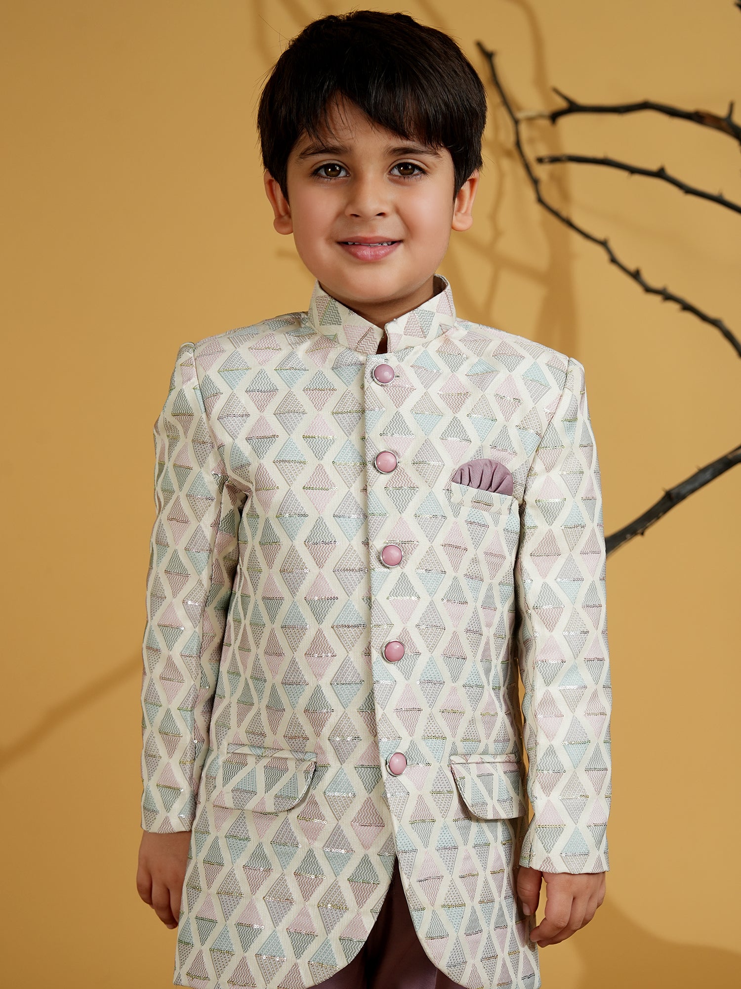 Purple Cotton Blend Full sleeves Embroidered Sherwani With Pocket Square