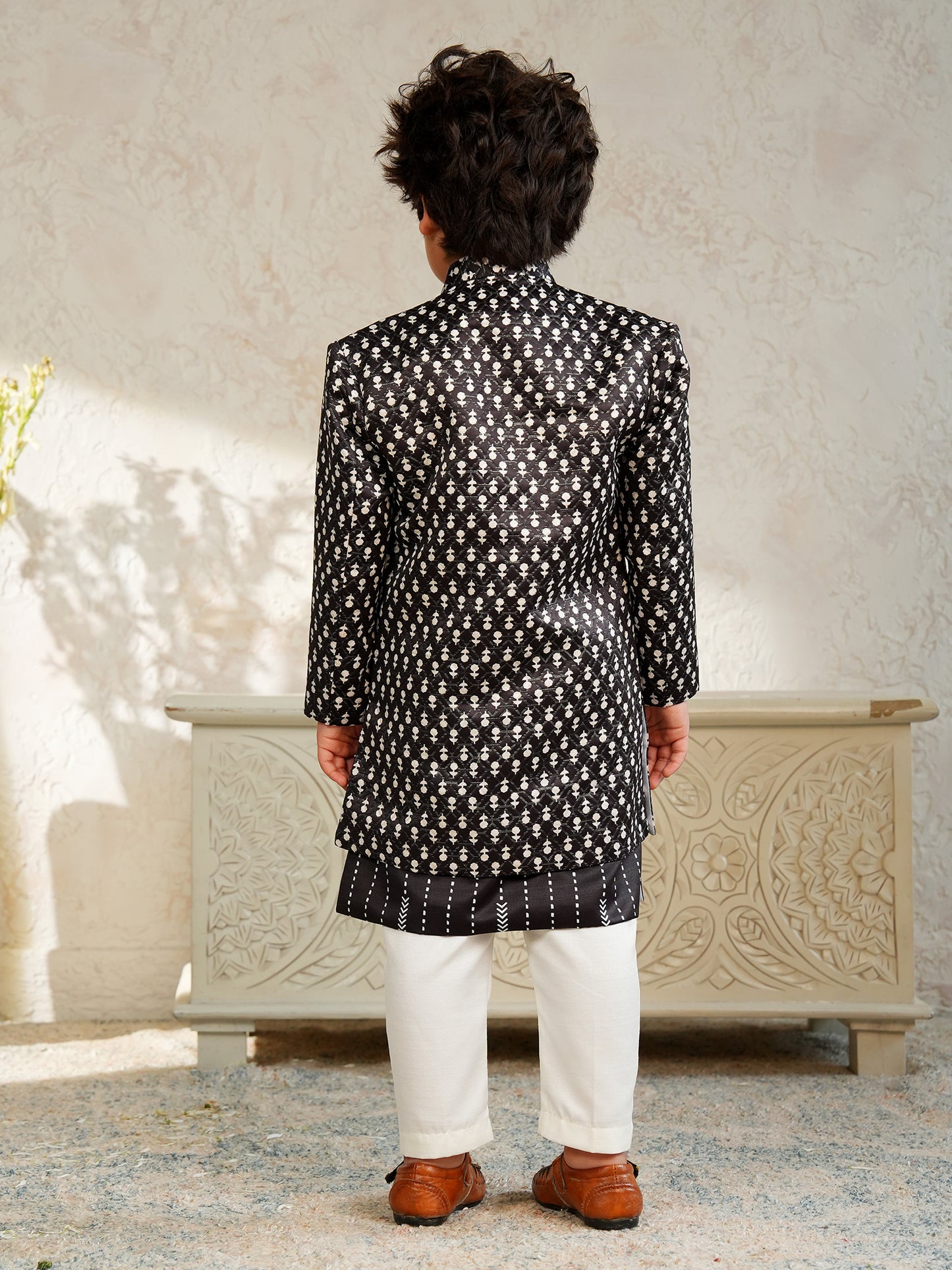 AJ Dezines Black Jacquard Full Sleeves Rich Embroidery Sherwani