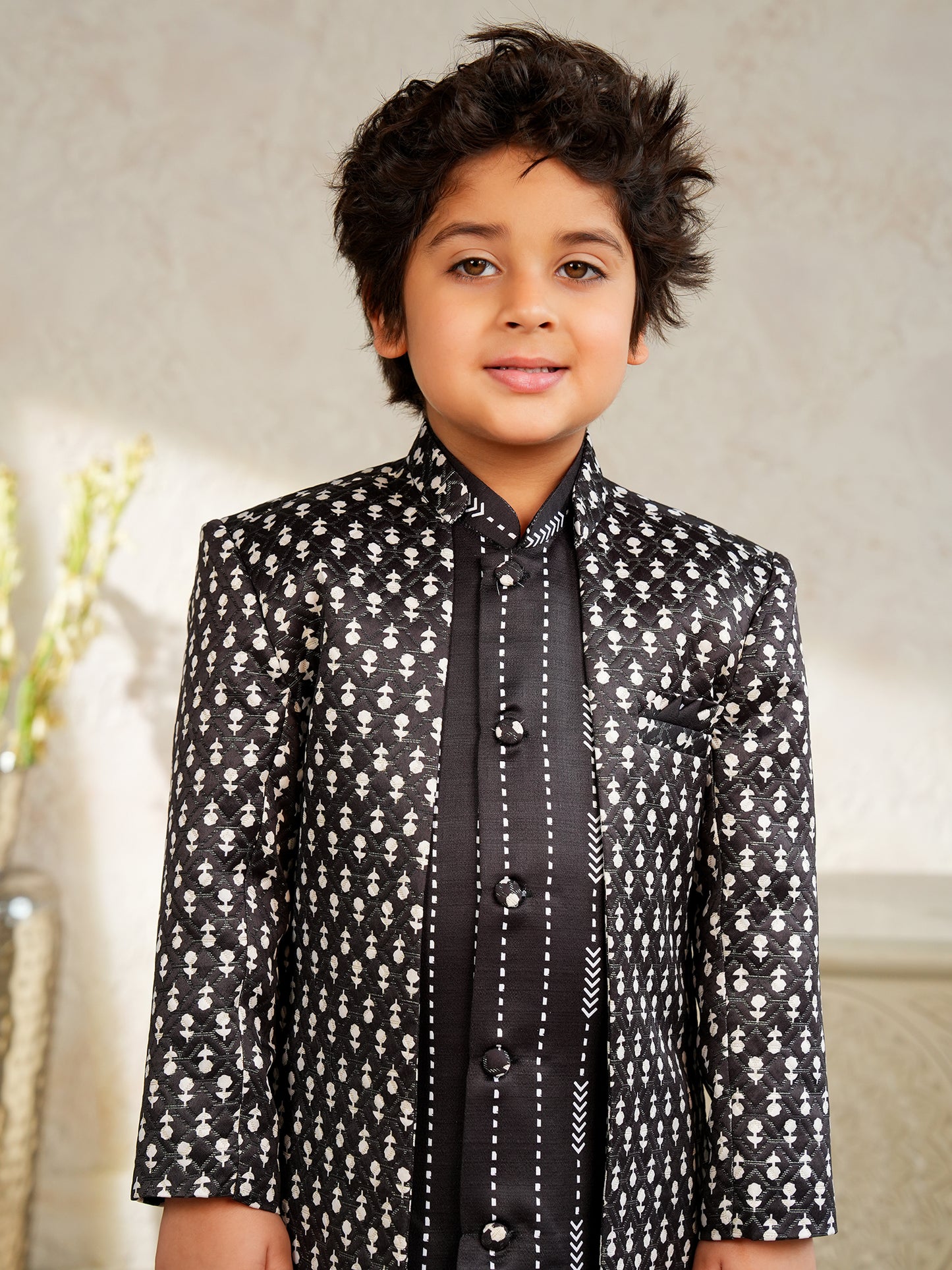 AJ Dezines Black Jacquard Full Sleeves Rich Embroidery Sherwani