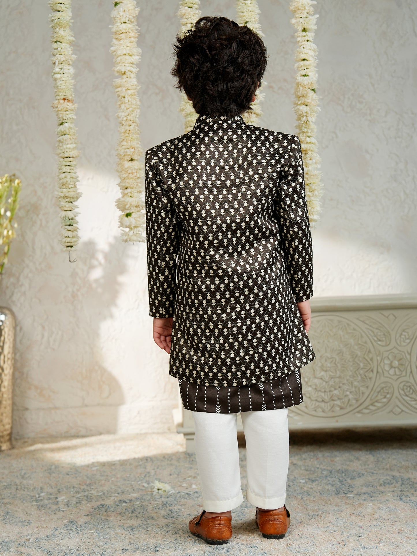 AJ Dezines Brown Jacquard Full Sleeves Rich Embroidery Sherwani