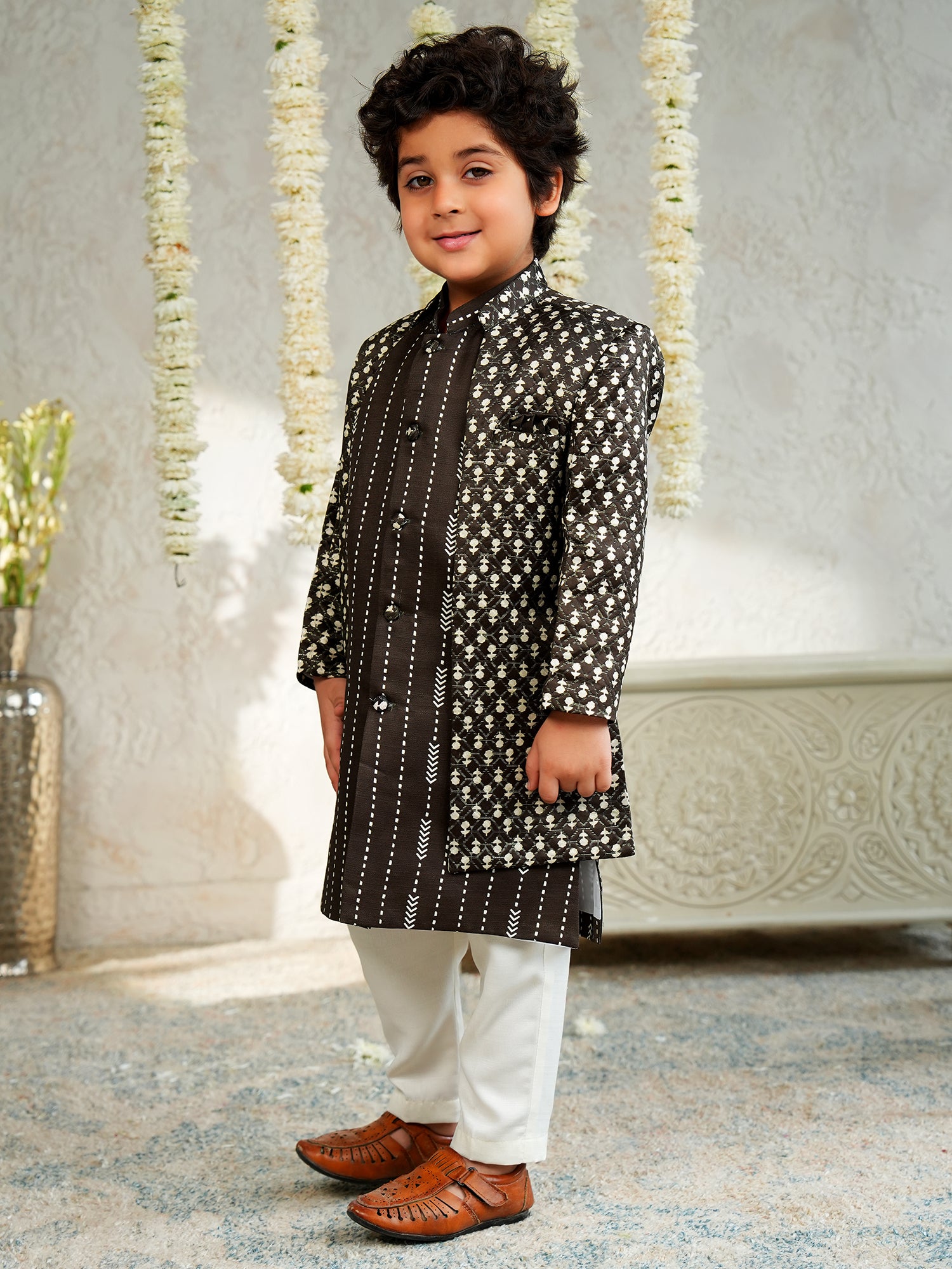 Brown Jacquard Full Sleeves Rich Embroidery Sherwani