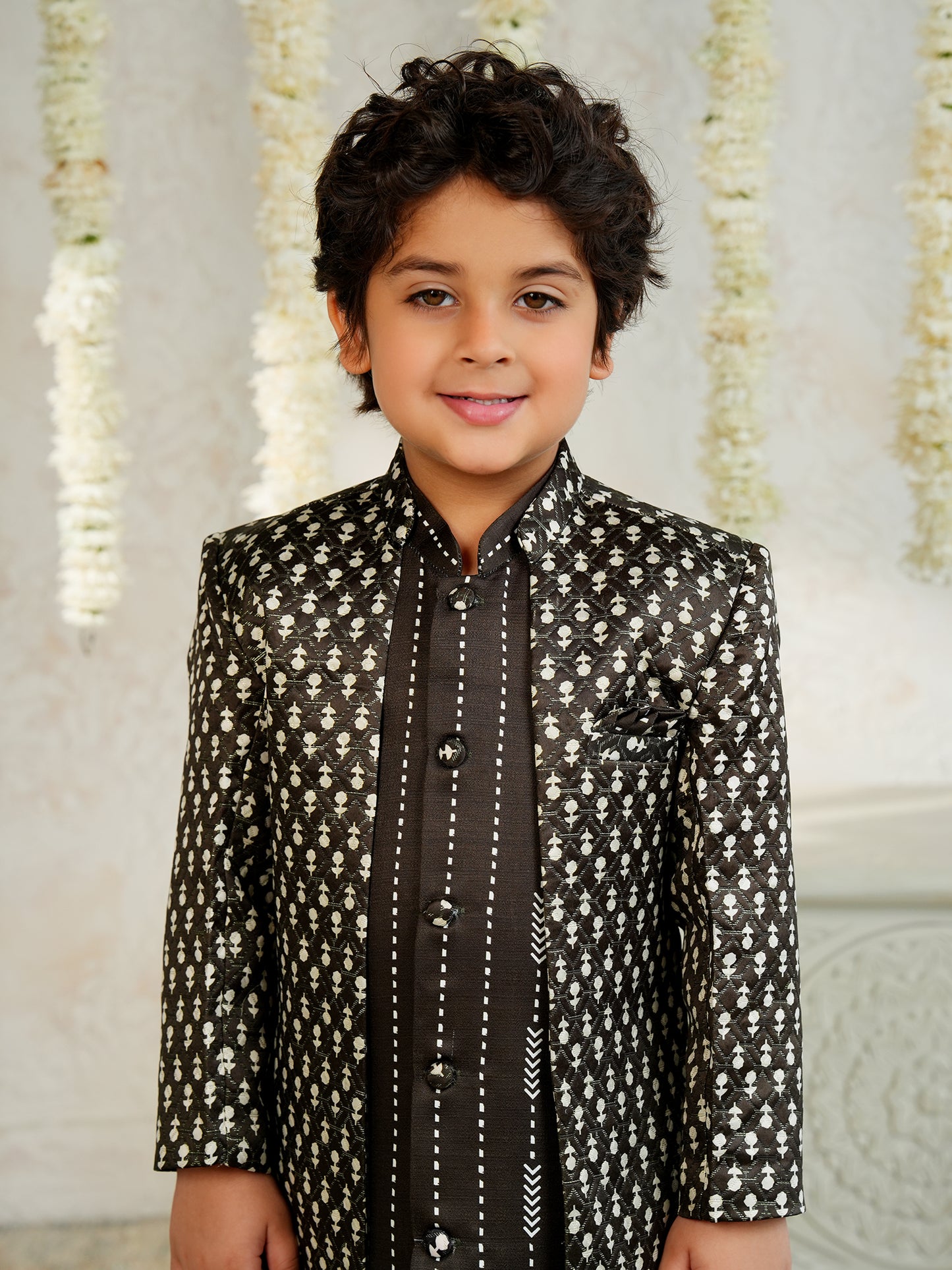 AJ Dezines Brown Jacquard Full Sleeves Rich Embroidery Sherwani