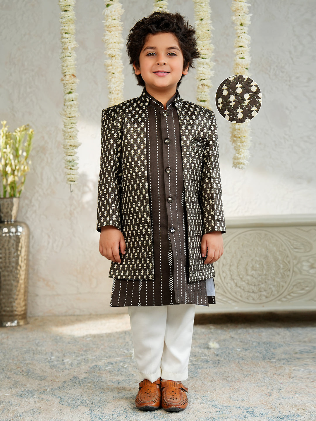 Brown Jacquard Full Sleeves Rich Embroidery Sherwani