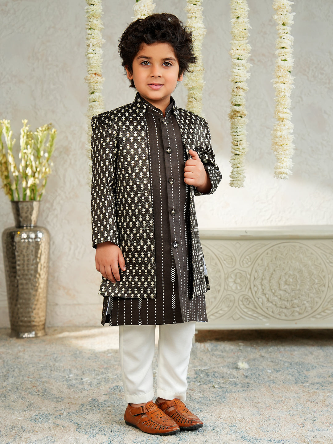 GREEN Jacquard Full Sleeves Rich Embroidery Sherwani