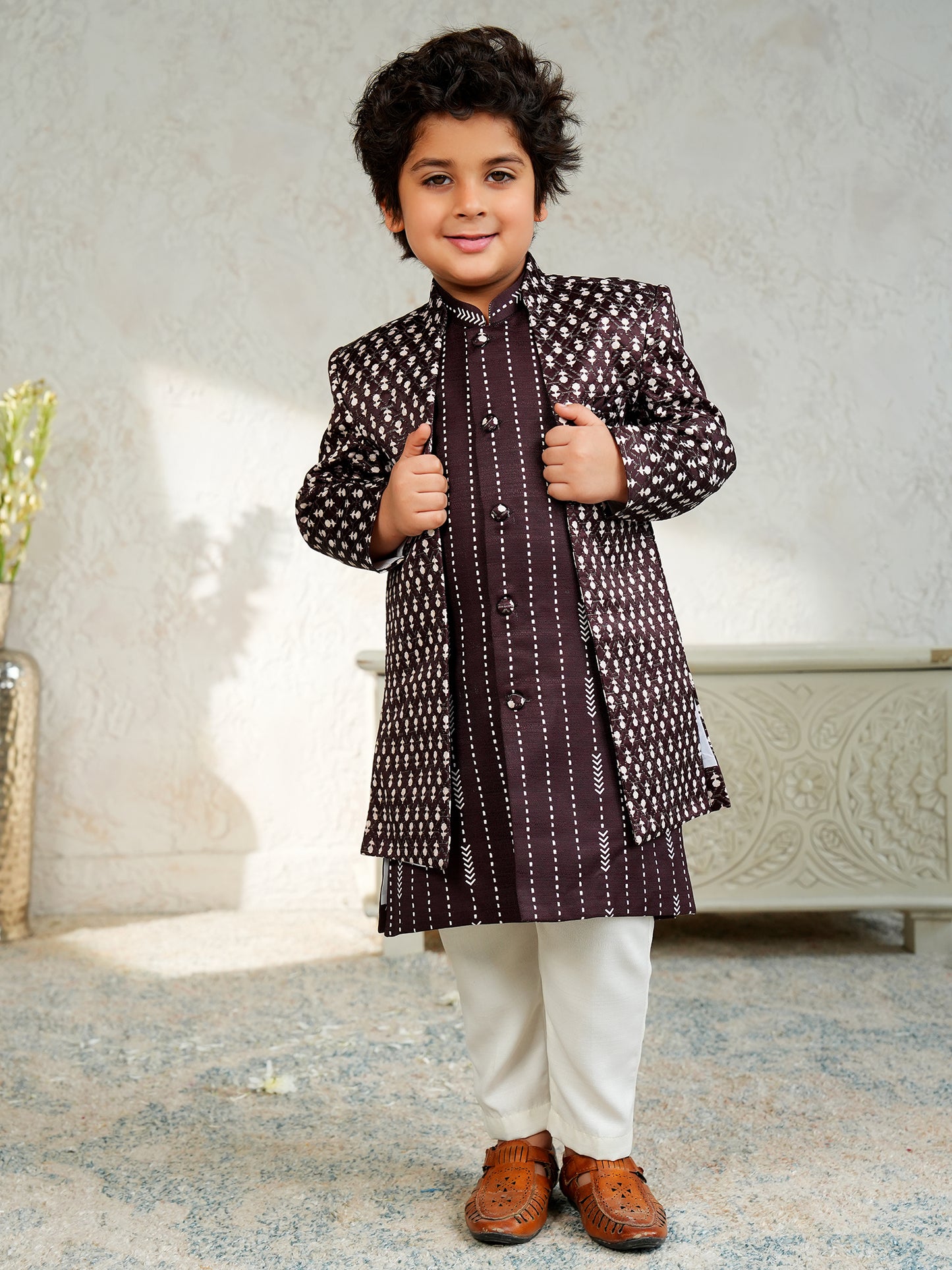 AJ Dezines Purple Jacquard Full Sleeves Rich Embroidery Sherwani