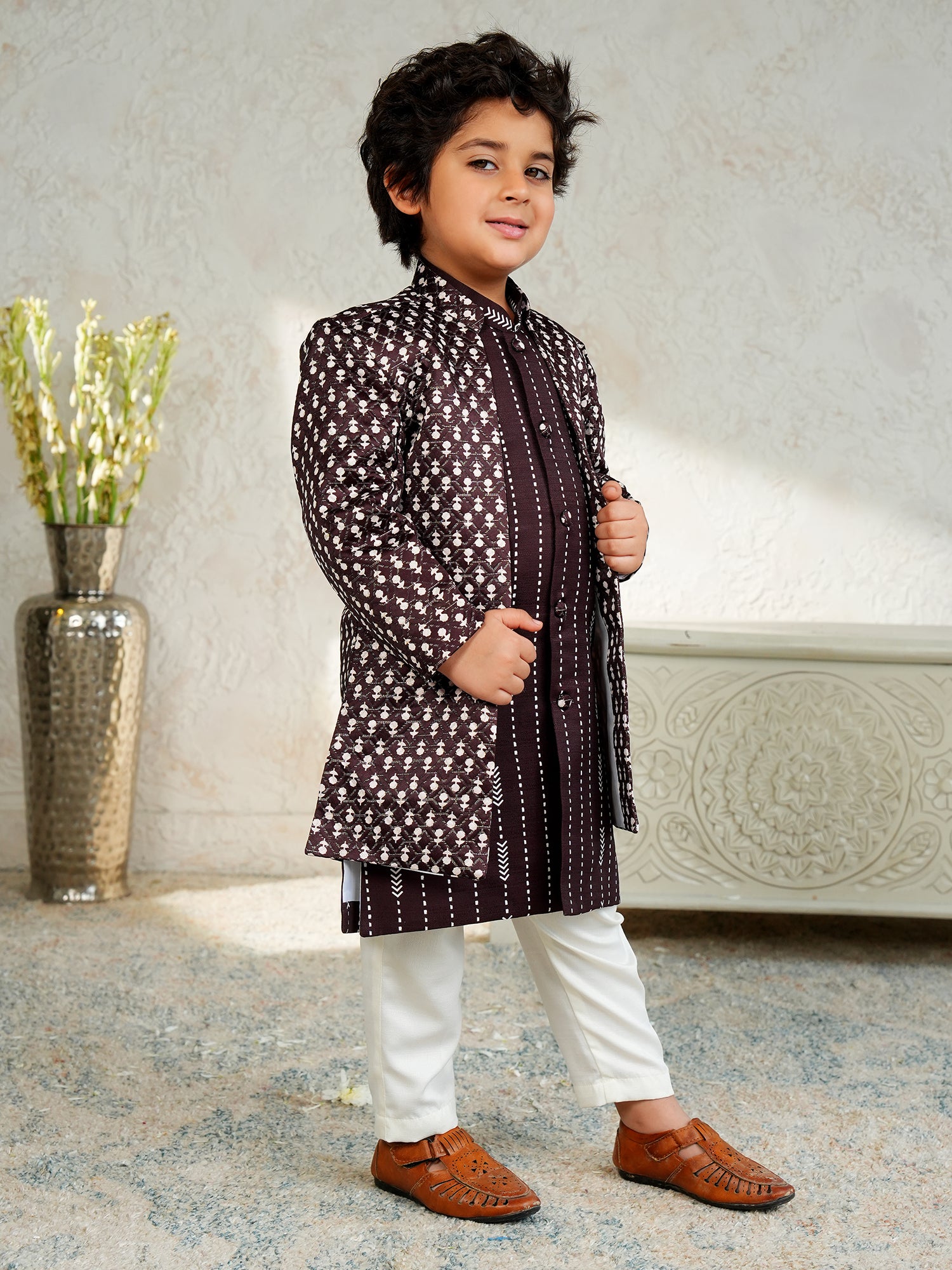 Purple Jacquard Full Sleeves Rich Embroidery Sherwani