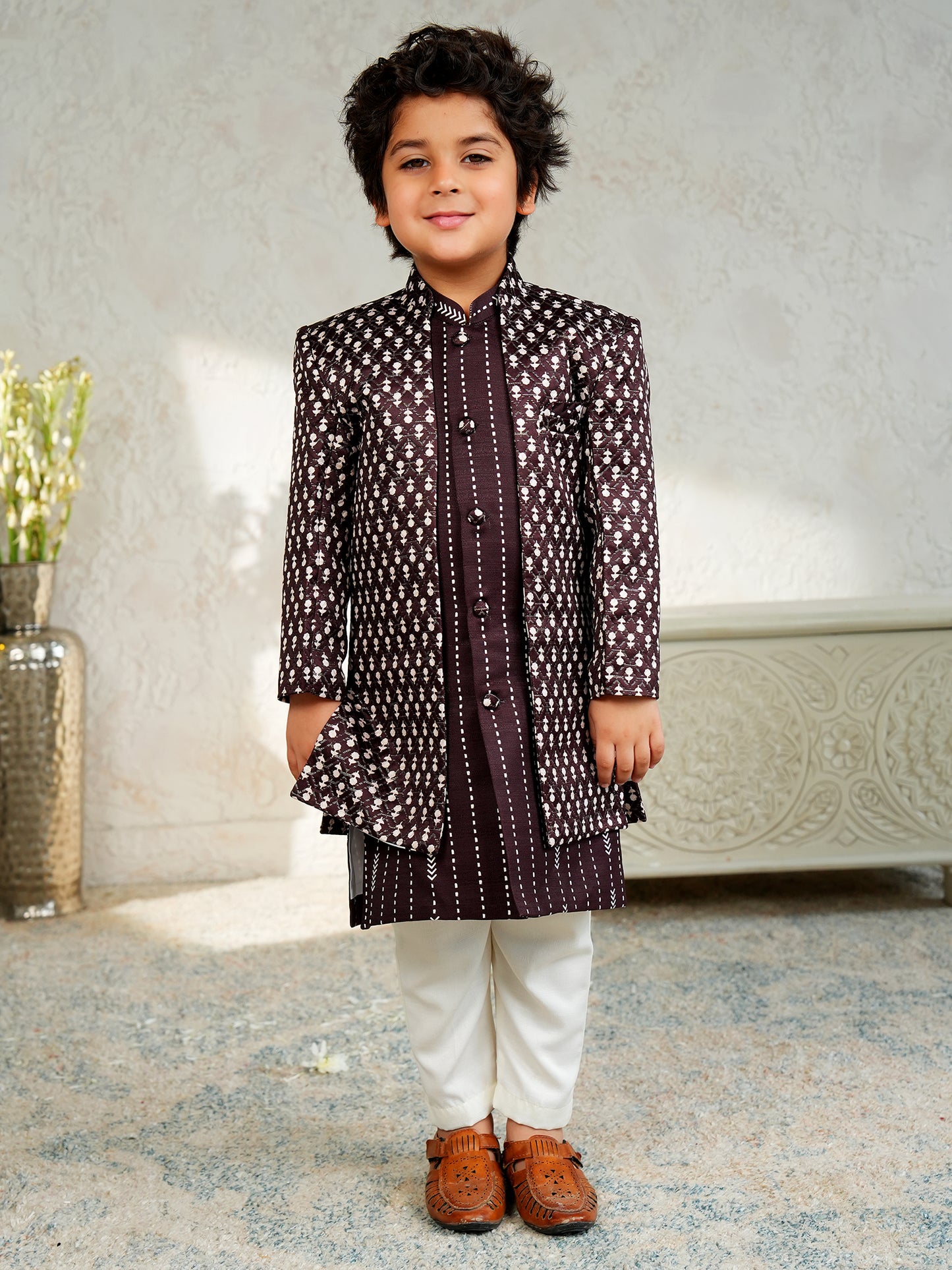 AJ Dezines Purple Jacquard Full Sleeves Rich Embroidery Sherwani