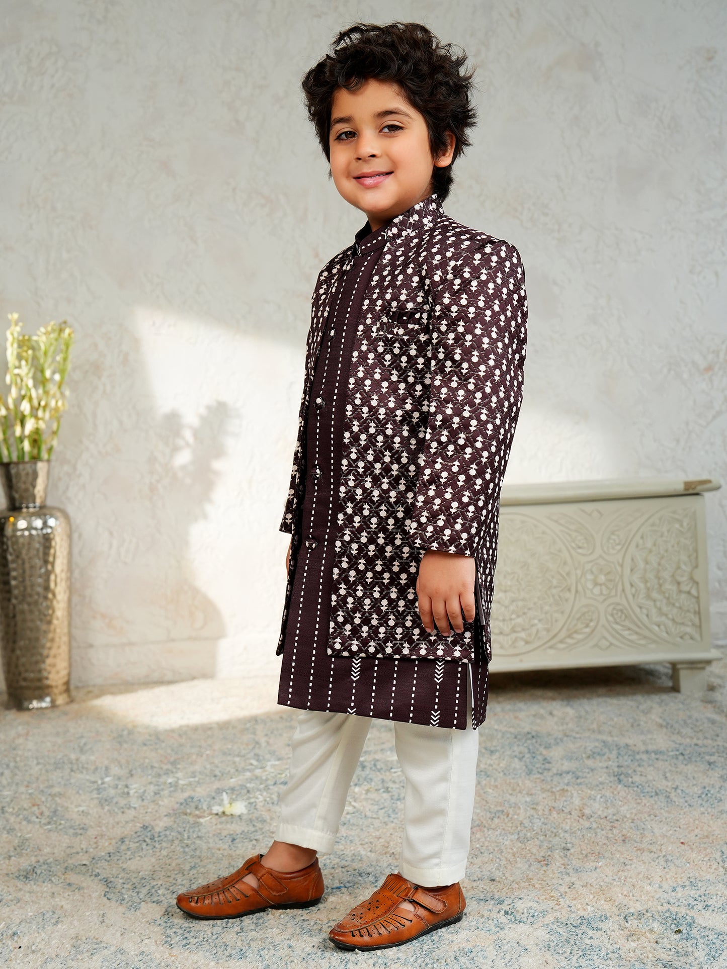 AJ Dezines Purple Jacquard Full Sleeves Rich Embroidery Sherwani