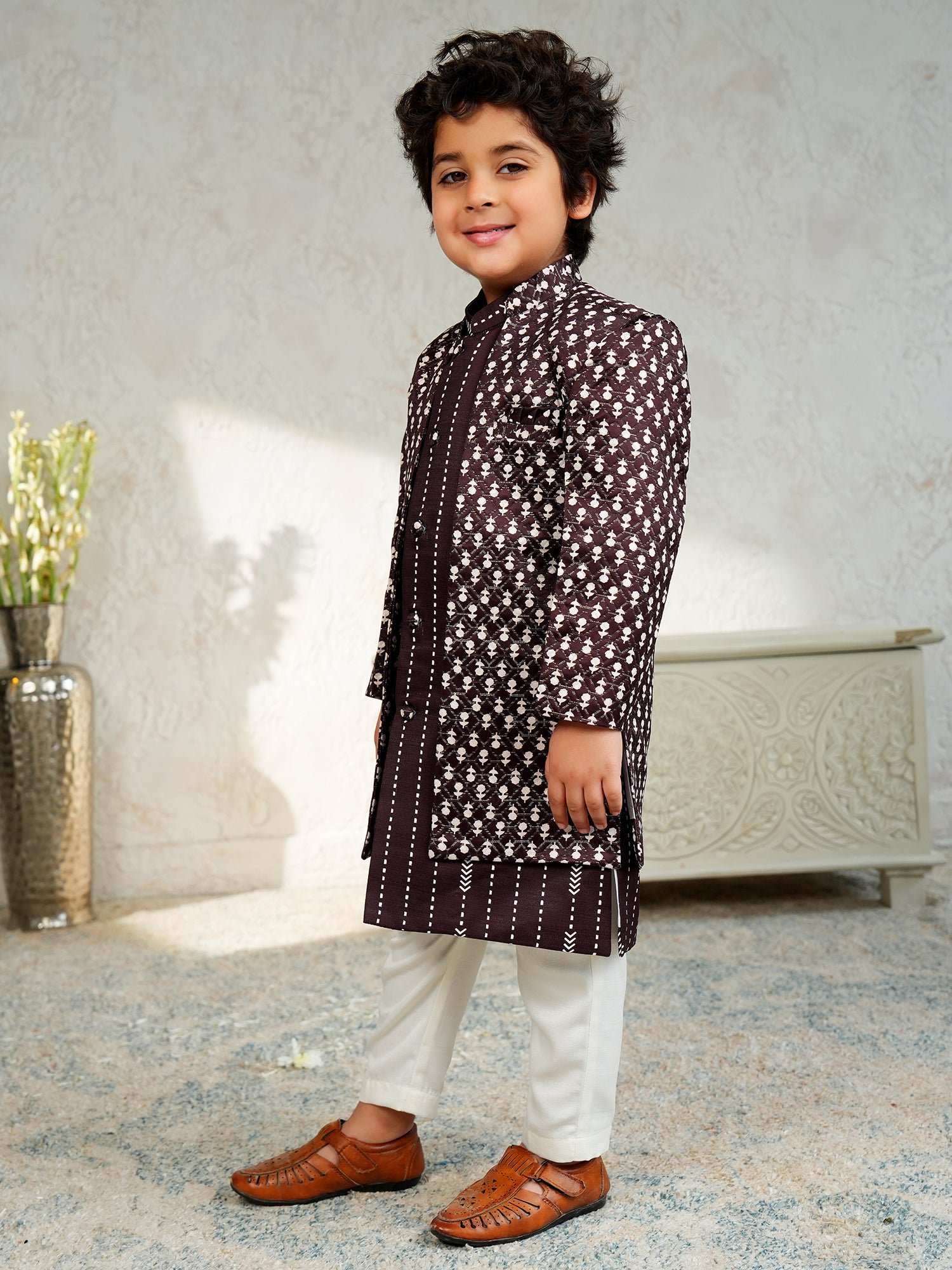 Purple Jacquard Full Sleeves Rich Embroidery Sherwani