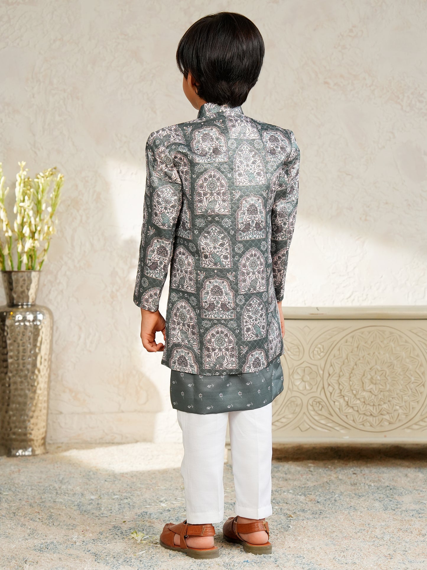 AJ Dezines Blue Jacquard Full Sleeves Rich Floral Embroidery Sherwani