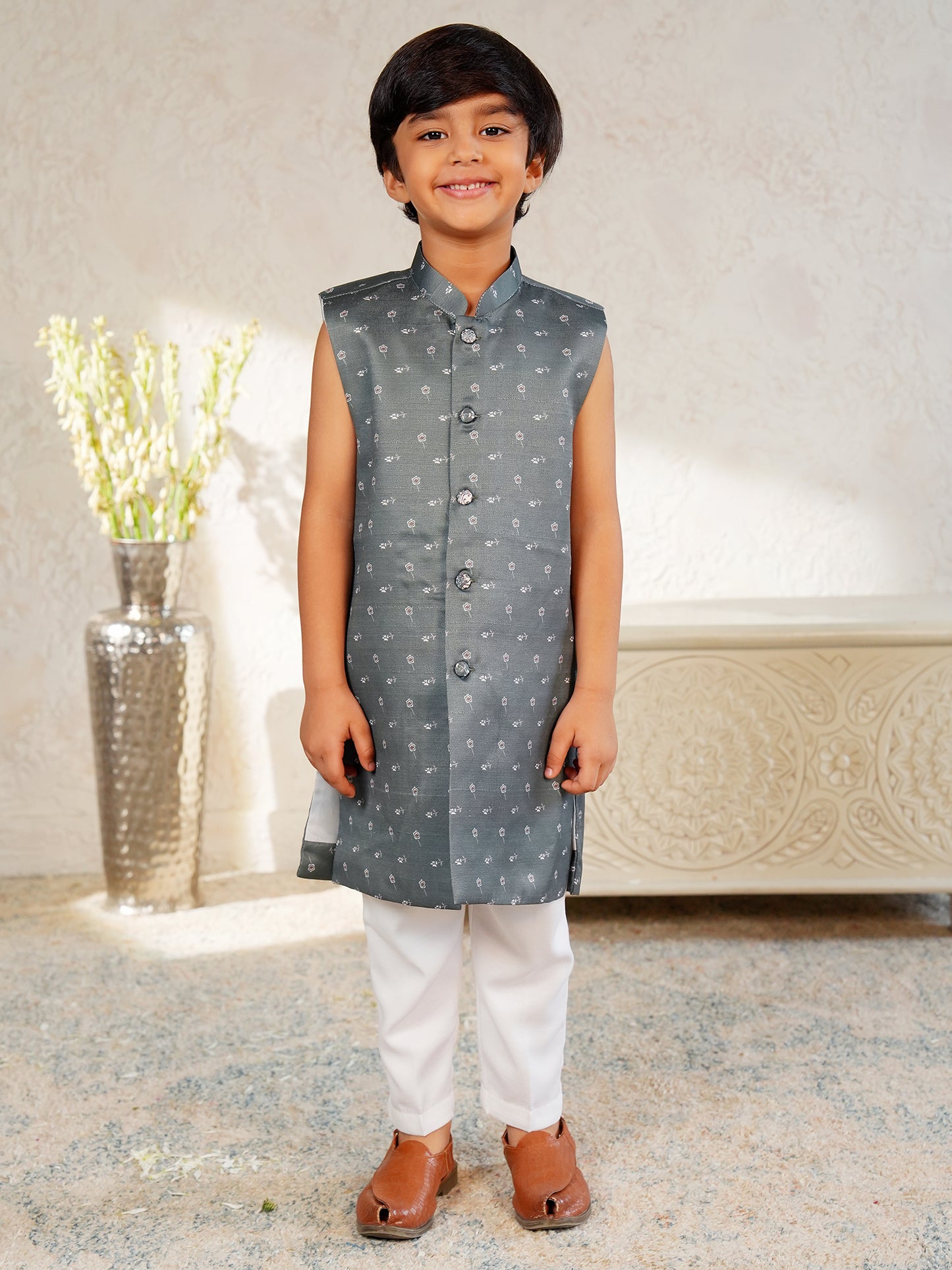 AJ Dezines Blue Jacquard Full Sleeves Rich Floral Embroidery Sherwani