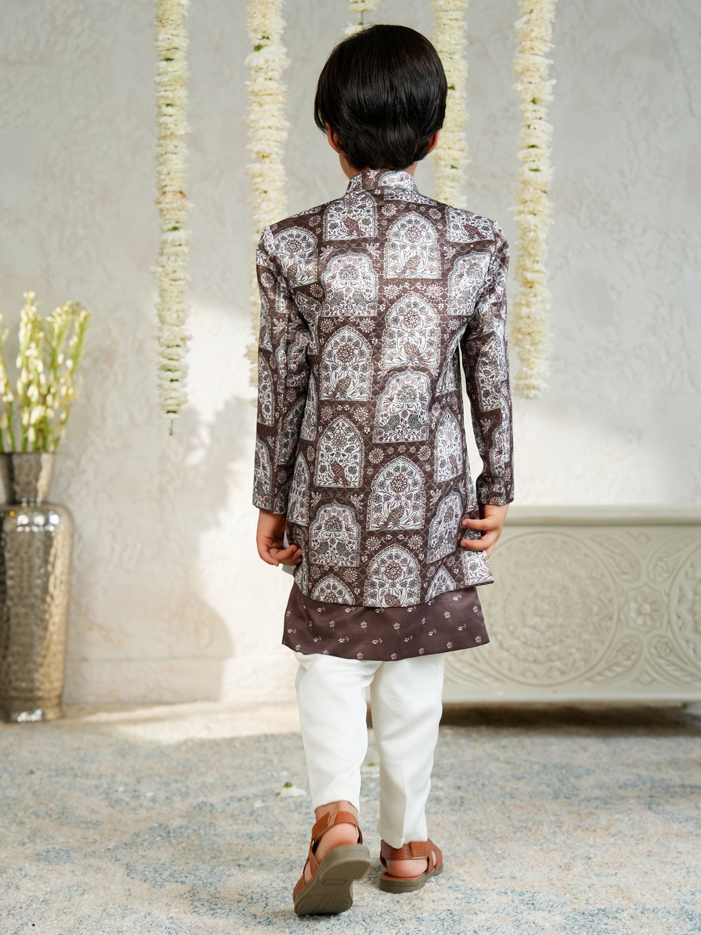 AJ Dezines Brown Jacquard Full Sleeves Rich Floral Embroidery Sherwani