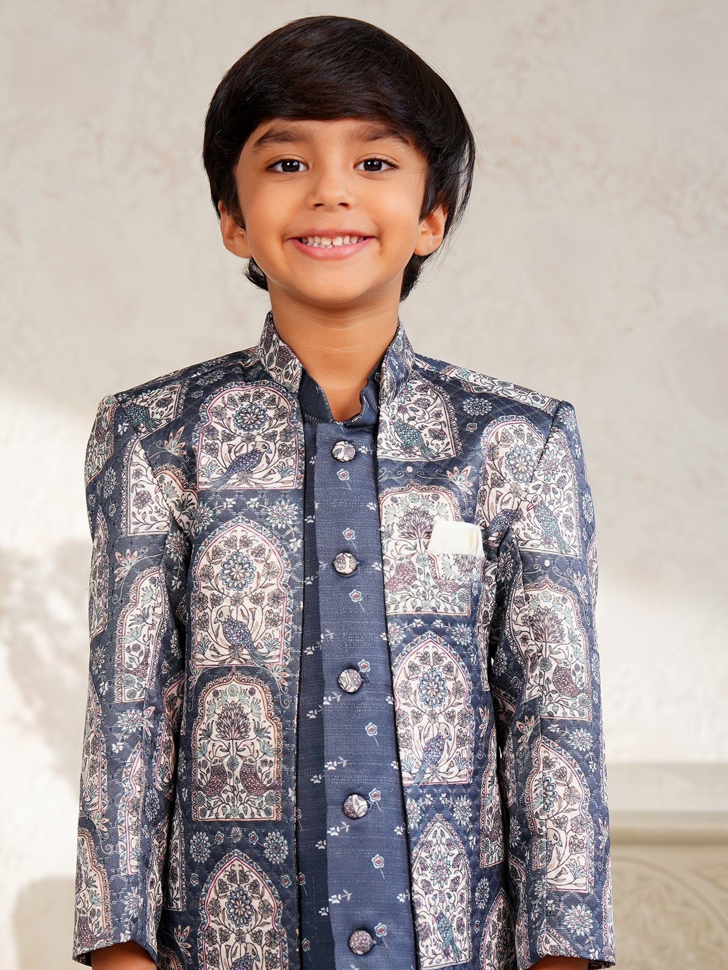 Grey Jacquard Full Sleeves Rich Floral Embroidery Sherwani