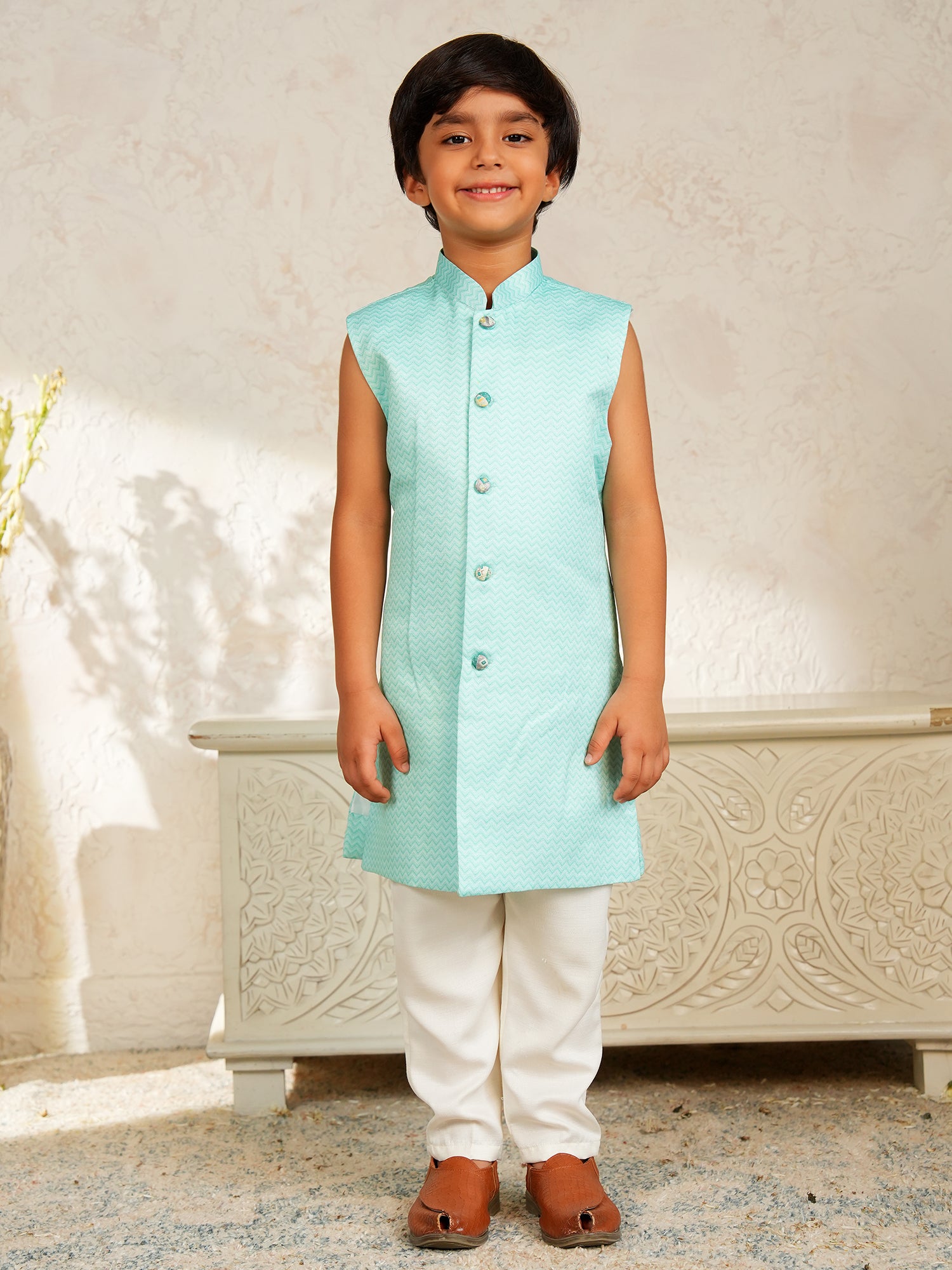 Green Jacquard Full Sleeves Rich Floral Embroidery Sherwani