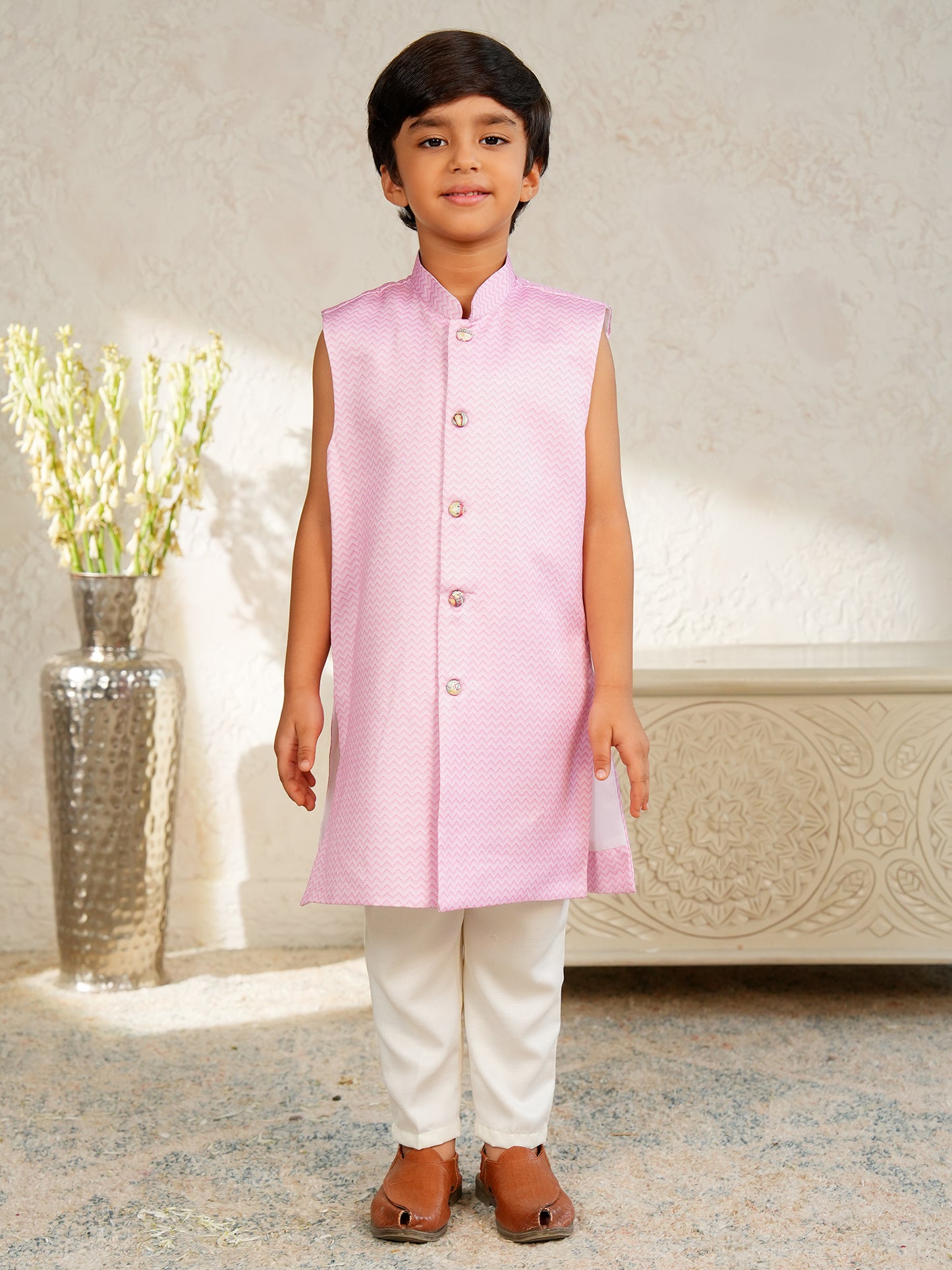 AJ Dezines Pink Jacquard Full Sleeves Rich Floral Embroidery Sherwani