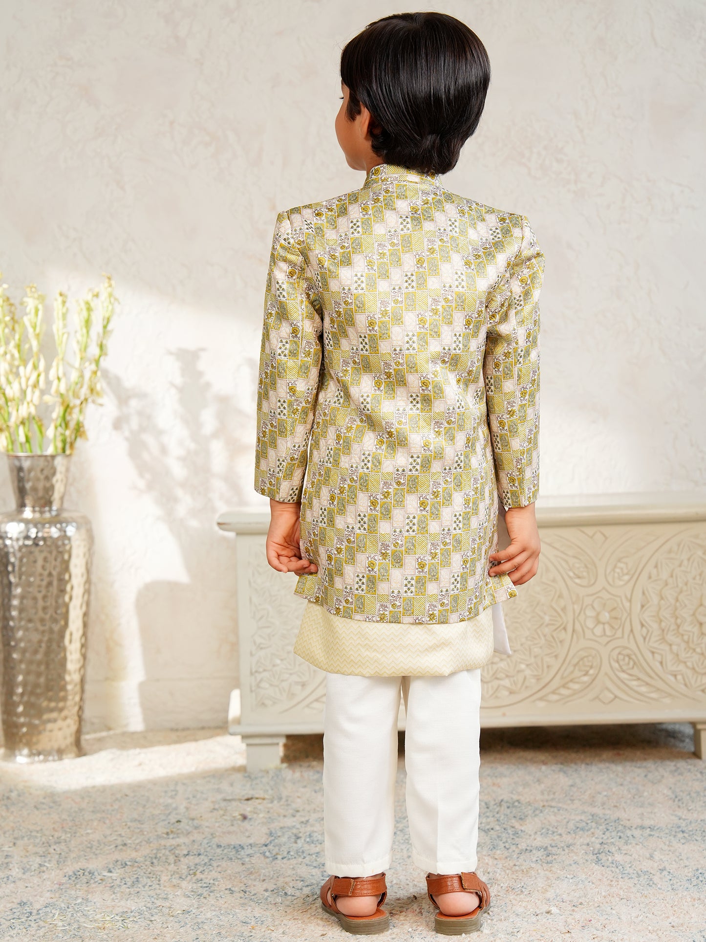 AJ Dezines Yellow Jacquard Full Sleeves Rich Floral Embroidery Sherwani