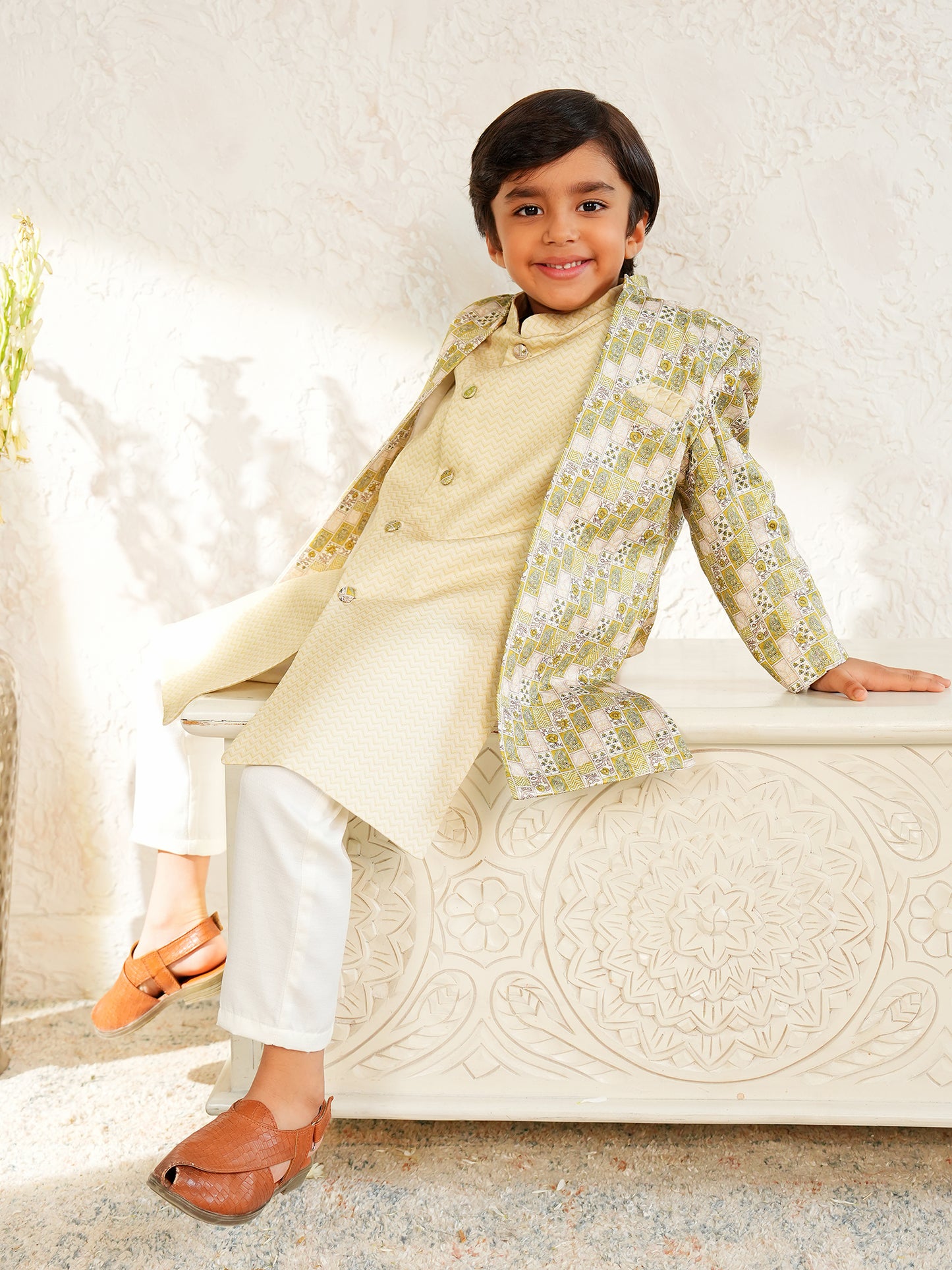 AJ Dezines Yellow Jacquard Full Sleeves Rich Floral Embroidery Sherwani