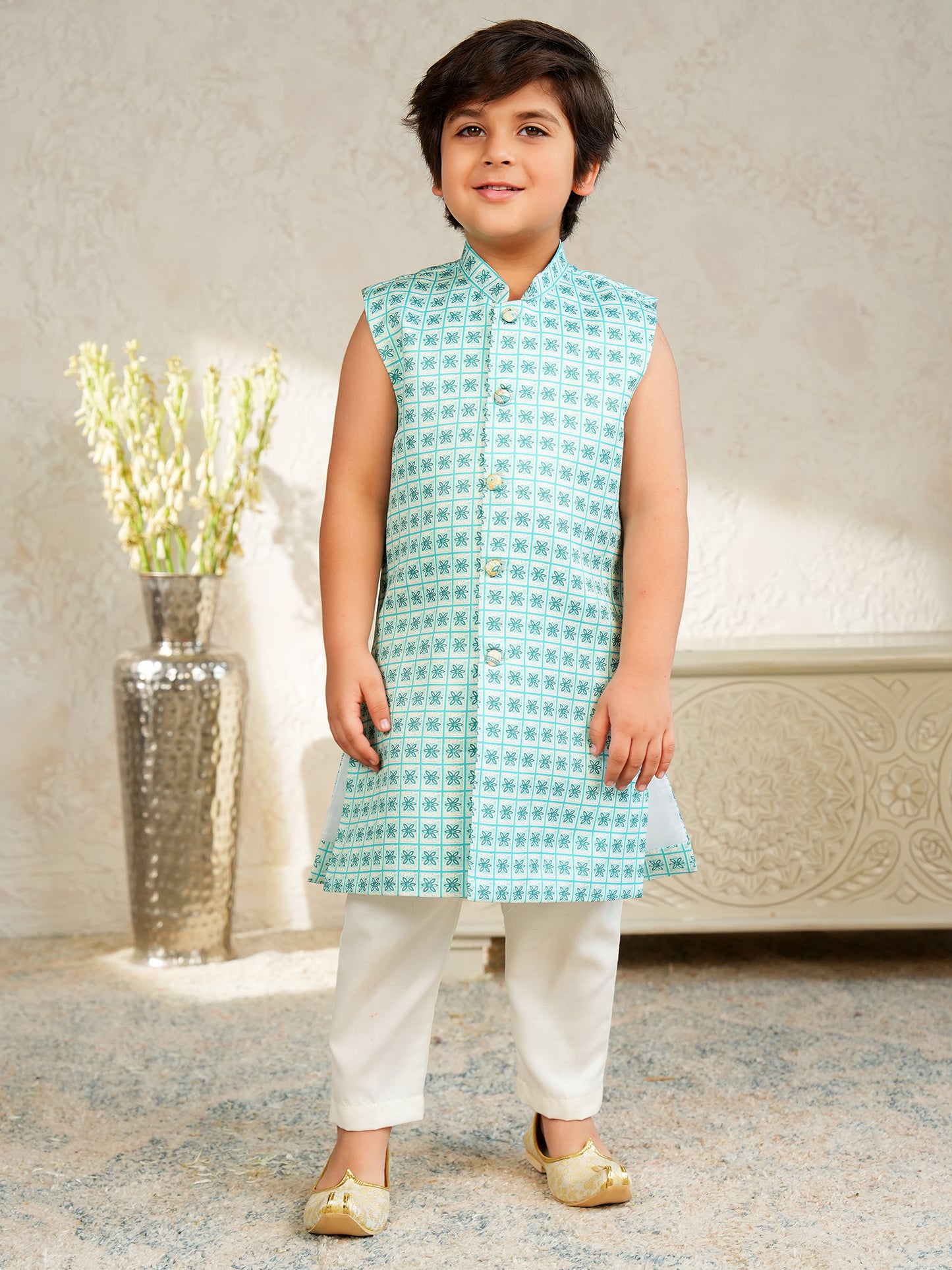 AJ Dezines Blue Jacquard Full Sleeves Rich Floral Embroidery Sherwani