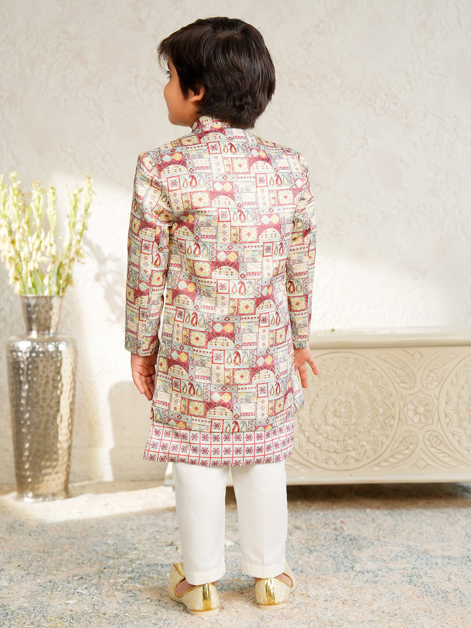 Red Jacquard Full Sleeves Rich Floral Embroidery Sherwani