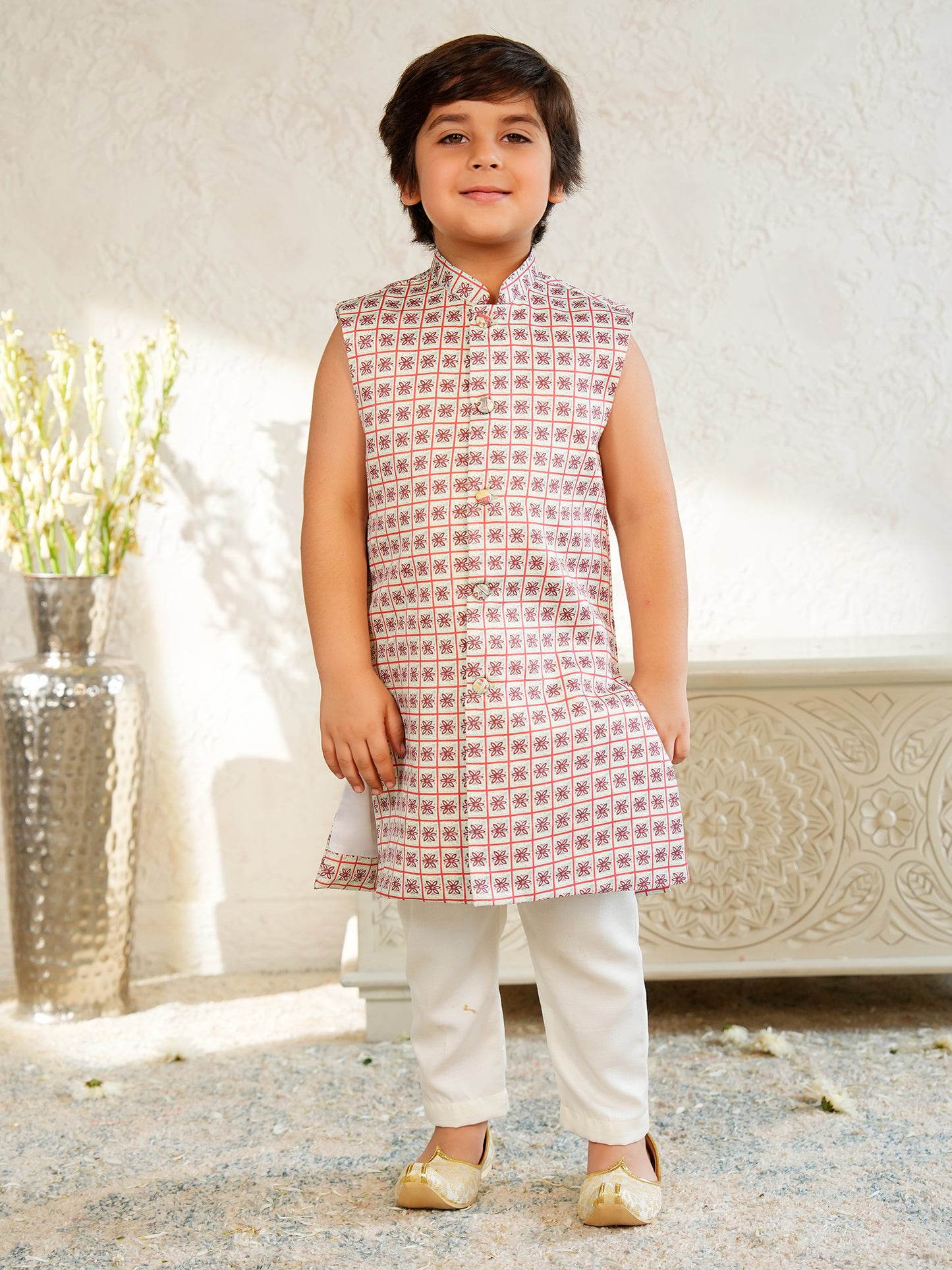 AJ Dezines Red Jacquard Full Sleeves Rich Floral Embroidery Sherwani