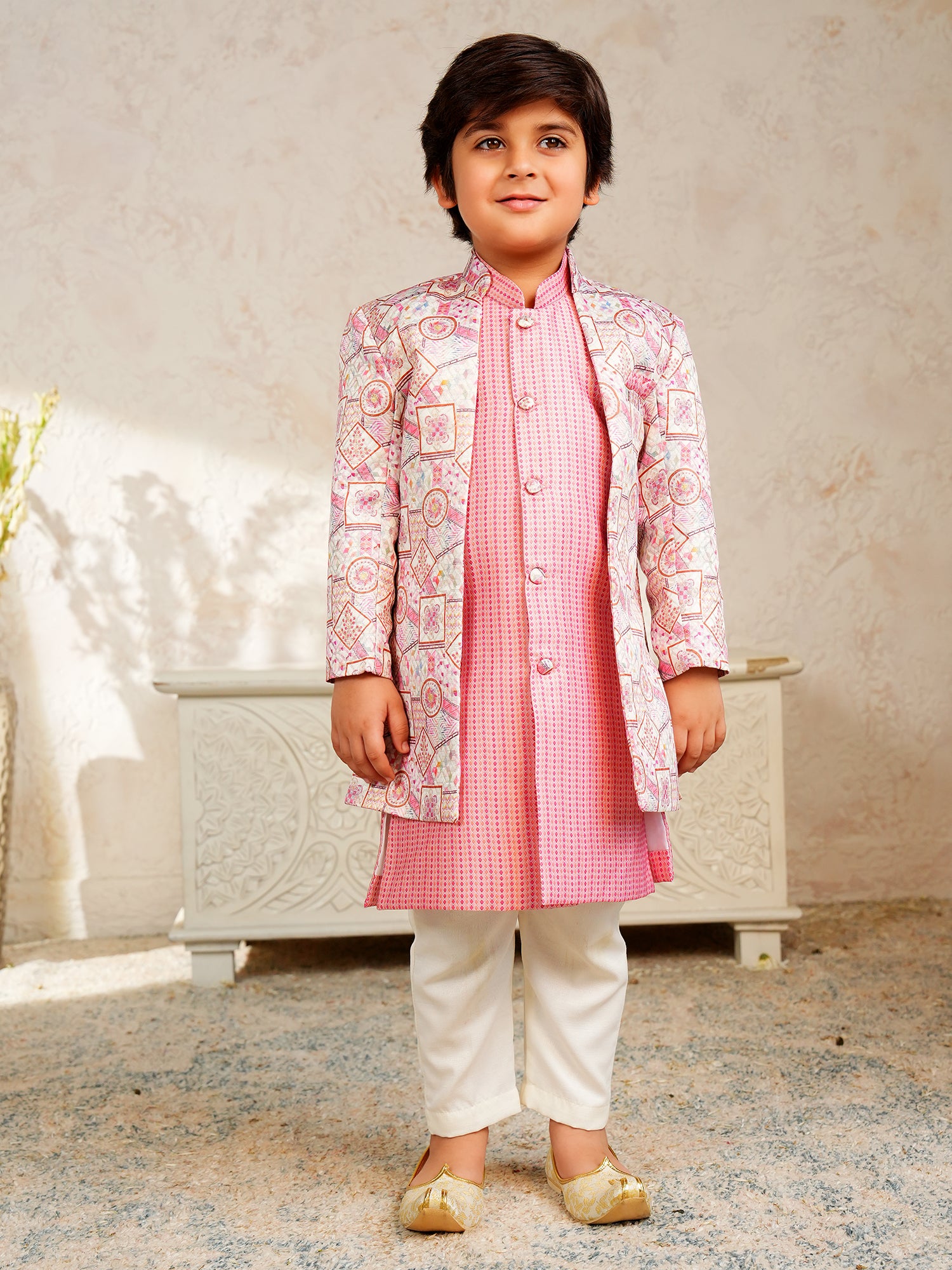 Pink Jacquard Full Sleeves Rich Embroidery Sherwani