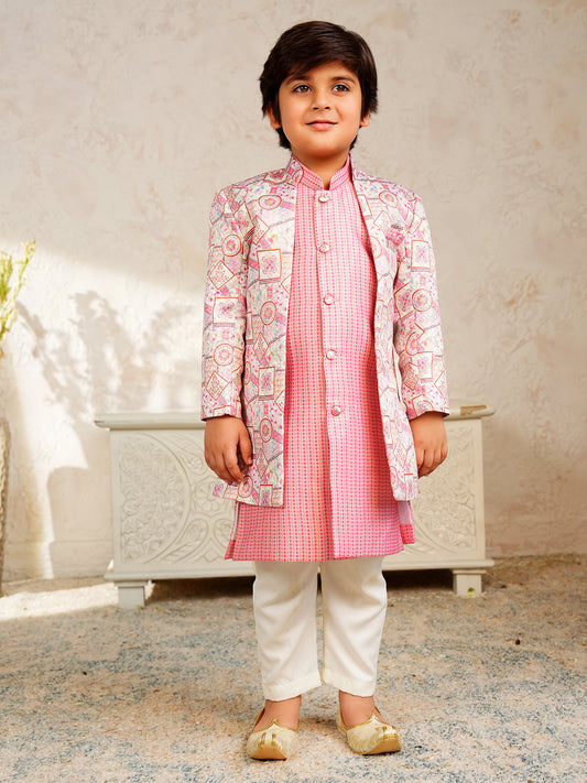 AJ Dezines Pink Jacquard Full Sleeves Rich Embroidery Sherwani