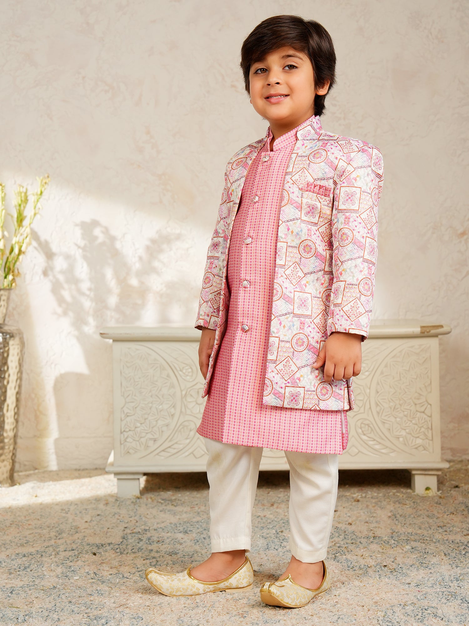 Pink Jacquard Full Sleeves Rich Embroidery Sherwani